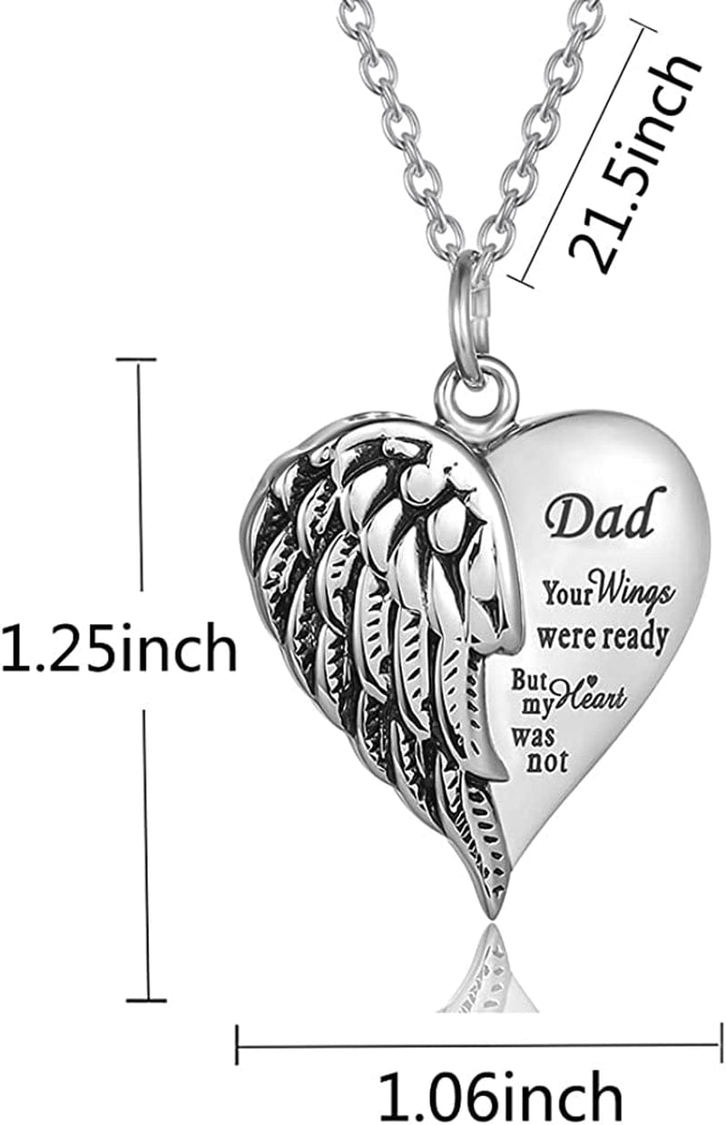 Cremation Jewelry for Ashes Engraved "Your Wings Were Ready but My Heart Was Not"Heart Urn Necklace Memorial Pendant