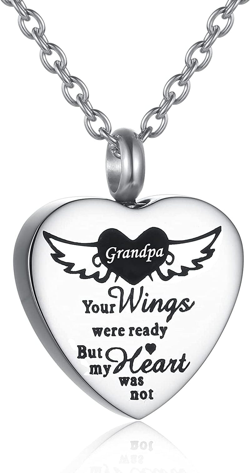 Cremation Jewelry for Ashes Pendant for Dad Mom Stainless Steel Heart Cremation Urn Necklace Memorial Pendant with Fill Kit PMX-Grandpa