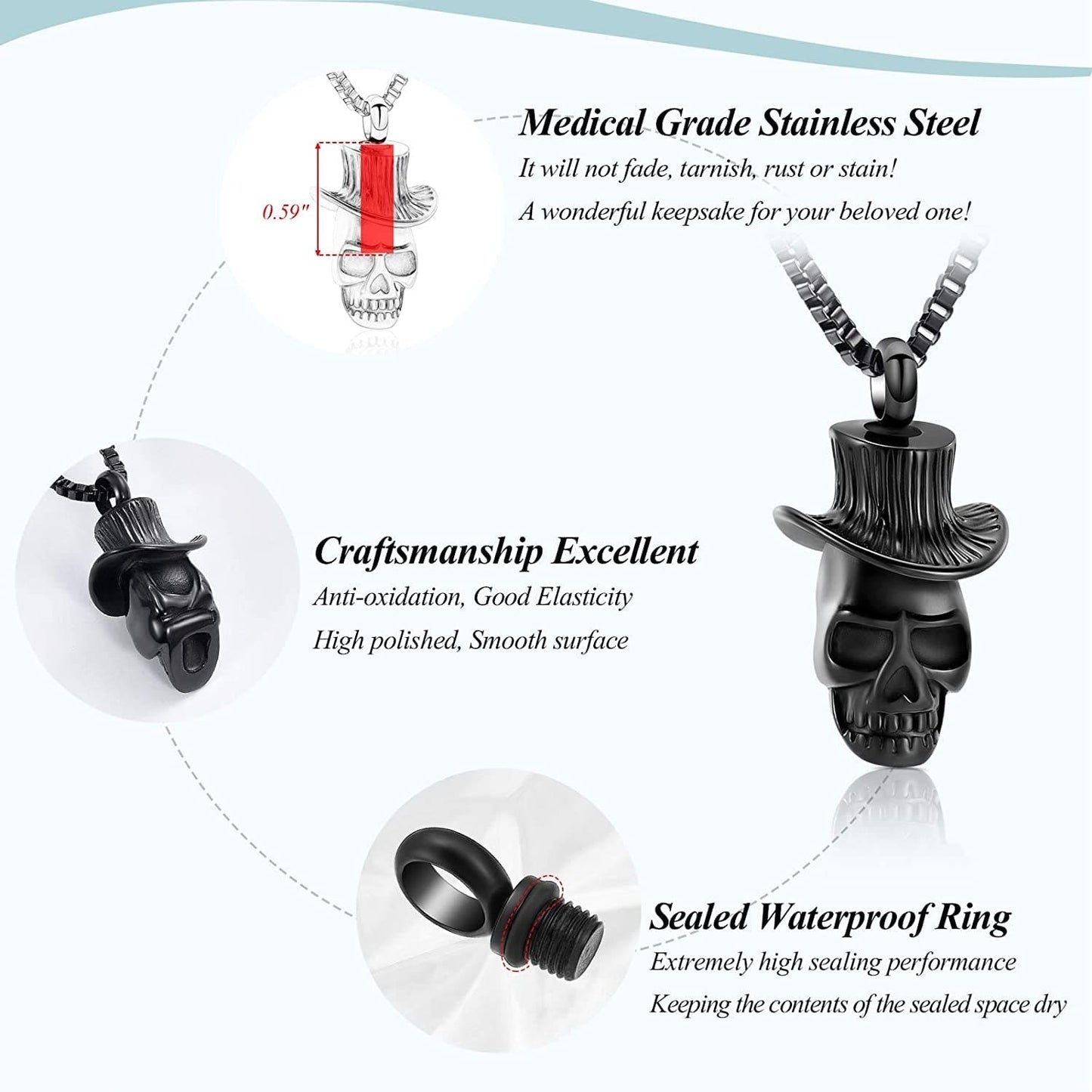 Cremation Jewelry for Ashes Urn Necklace for Ashes Skull Urn Necklace for Pet Human Ashes Urn Pendant for Men Women Memorial Ash Keepsake