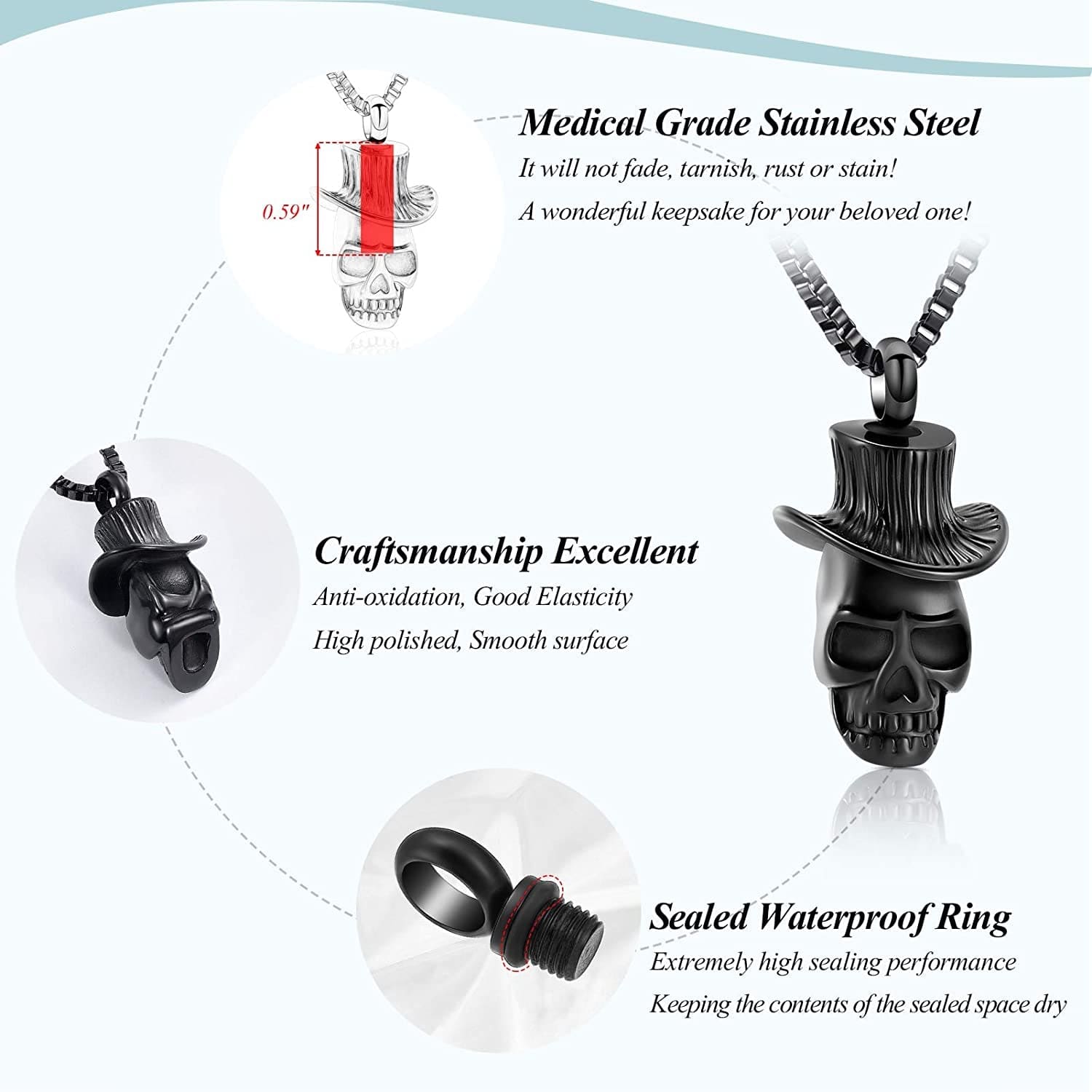 Cremation Jewelry for Ashes Urn Necklace for Ashes Skull Urn Necklace for Pet Human Ashes Urn Pendant for Men Women Memorial Ash Keepsake