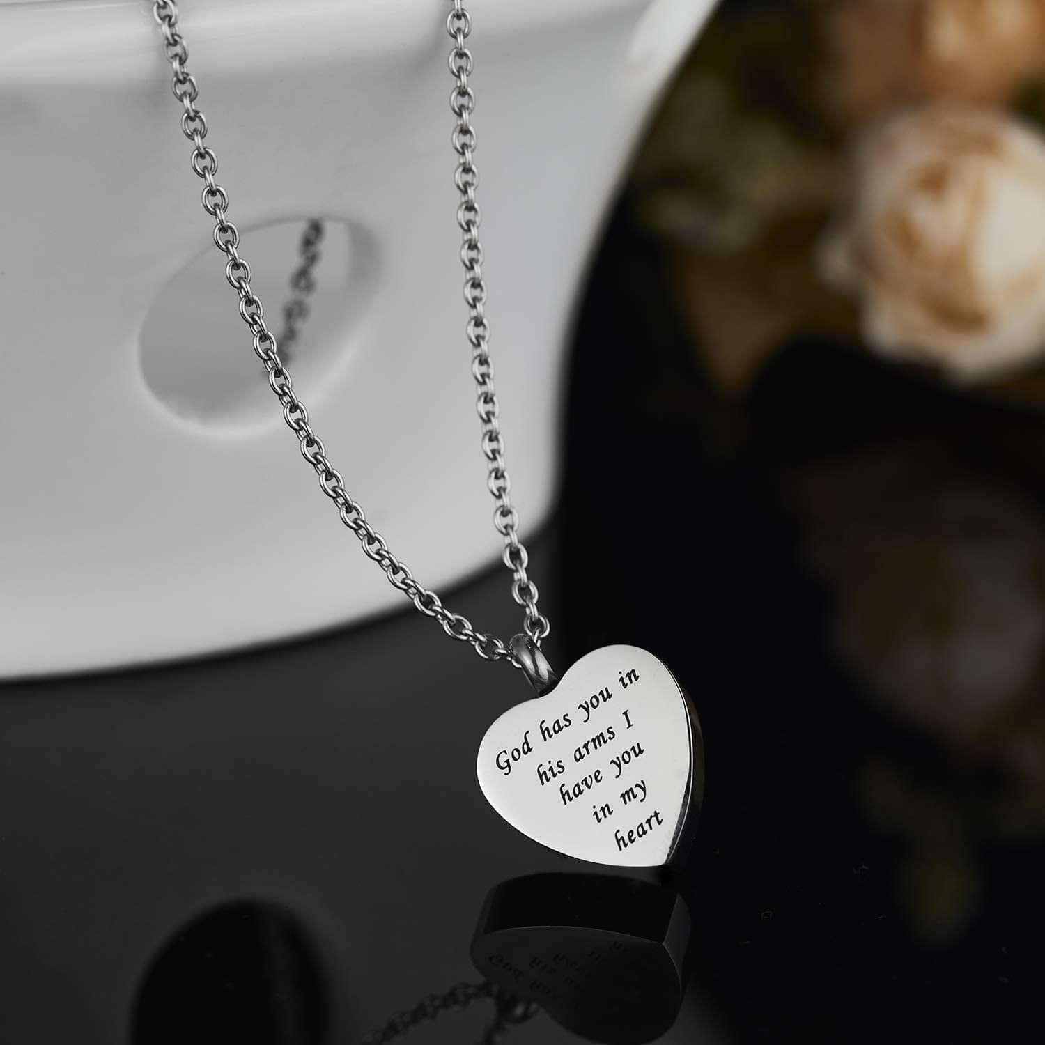 Cremation Jewelry Urn Necklace for Ashes God Has You in His Arms I Have You in My Heart Stainless Steel Keepsake Heart Memorial Pendant