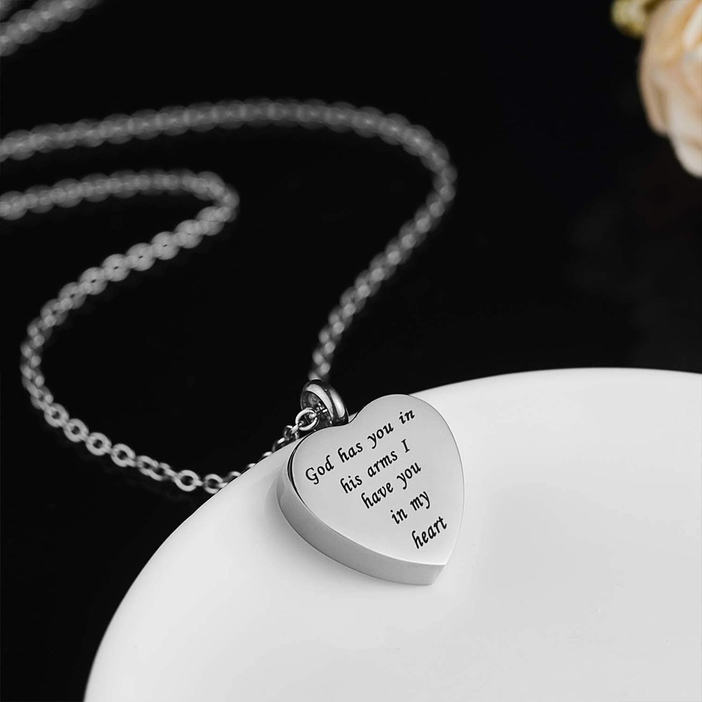 Cremation Jewelry Urn Necklace for Ashes God Has You in His Arms I Have You in My Heart Stainless Steel Keepsake Heart Memorial Pendant