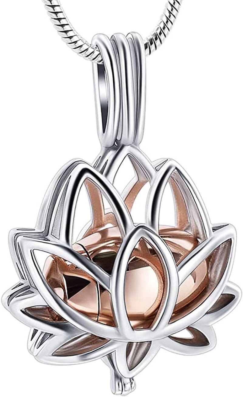 Cremation Jewelry Urn Pendant Necklace with Hollow Urn Cremation Jewelry for Ashes Lotus Flower Shape S-RoseGold