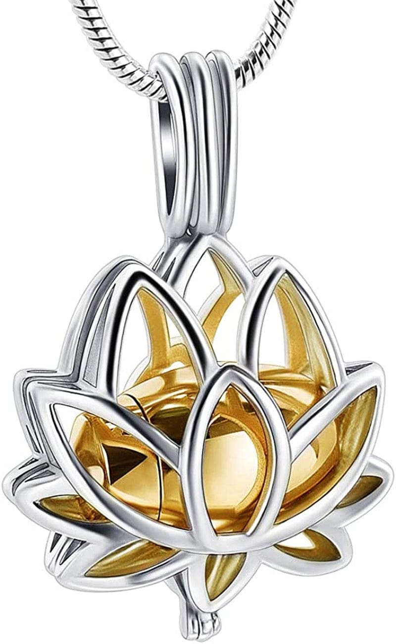 Cremation Jewelry Urn Pendant Necklace with Hollow Urn Cremation Jewelry for Ashes Lotus Flower Shape S-Gold