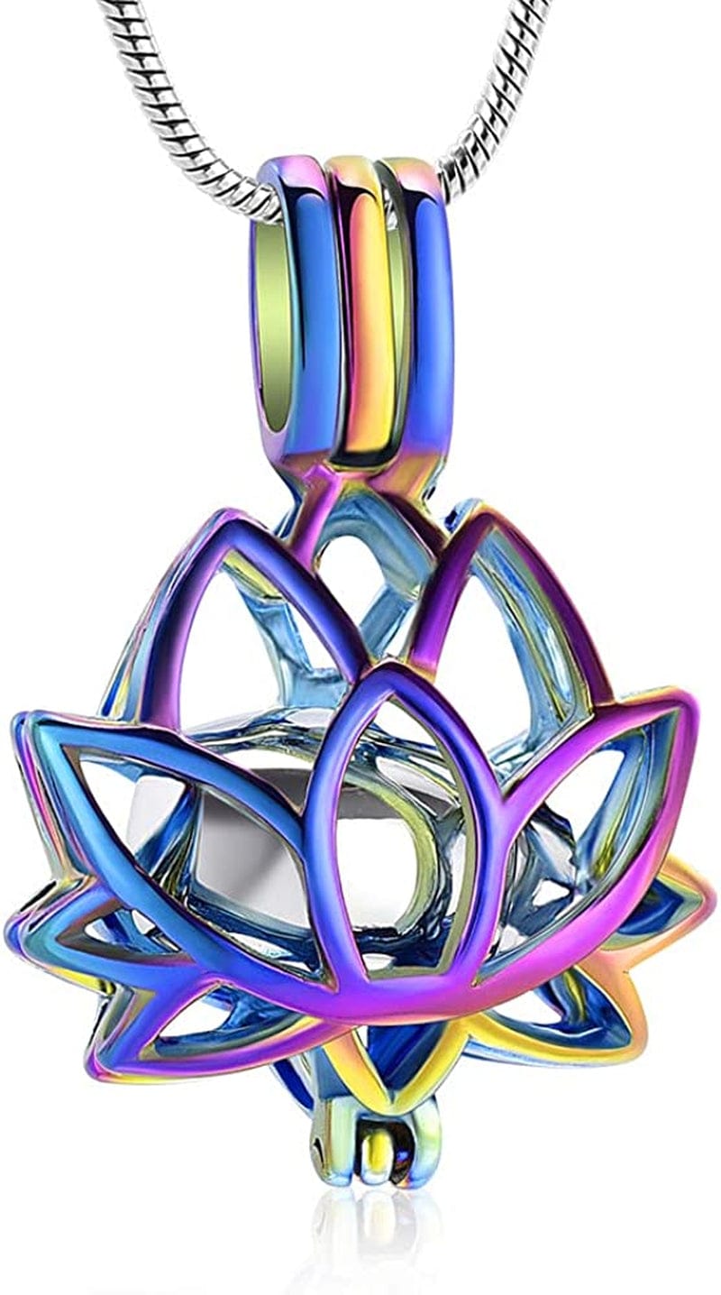 Cremation Jewelry Urn Pendant Necklace with Hollow Urn Cremation Jewelry for Ashes Lotus Flower Shape Colorful