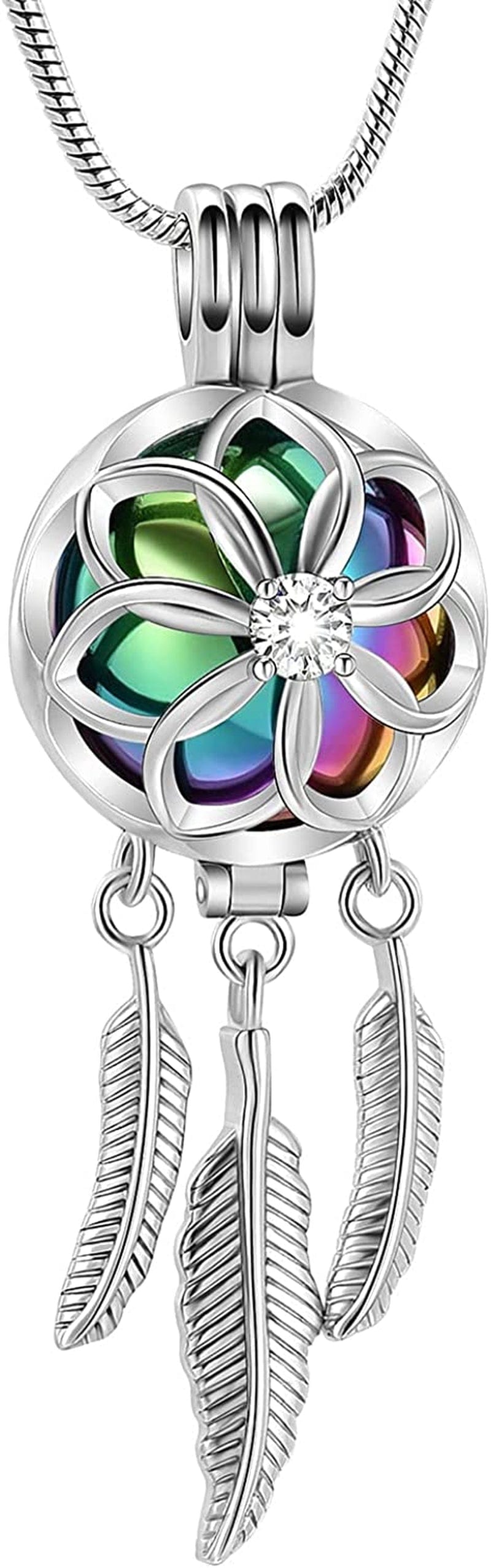 Cremation Jewelry Urn Pendant Necklace with Hollow Urn Cremation Jewelry for Ashes Lotus Flower Shape Dream catcher