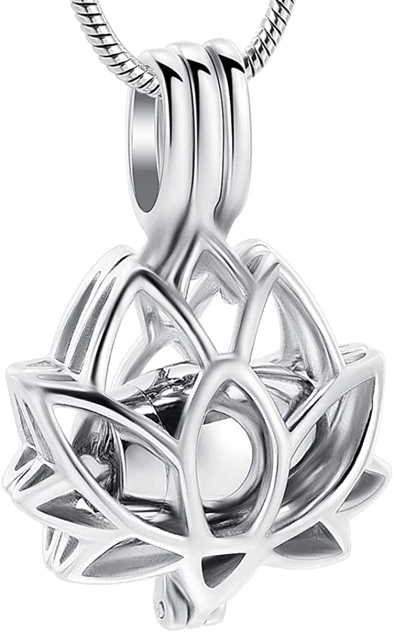 Cremation Jewelry Urn Pendant Necklace with Hollow Urn Cremation Jewelry for Ashes Lotus Flower Shape Steel