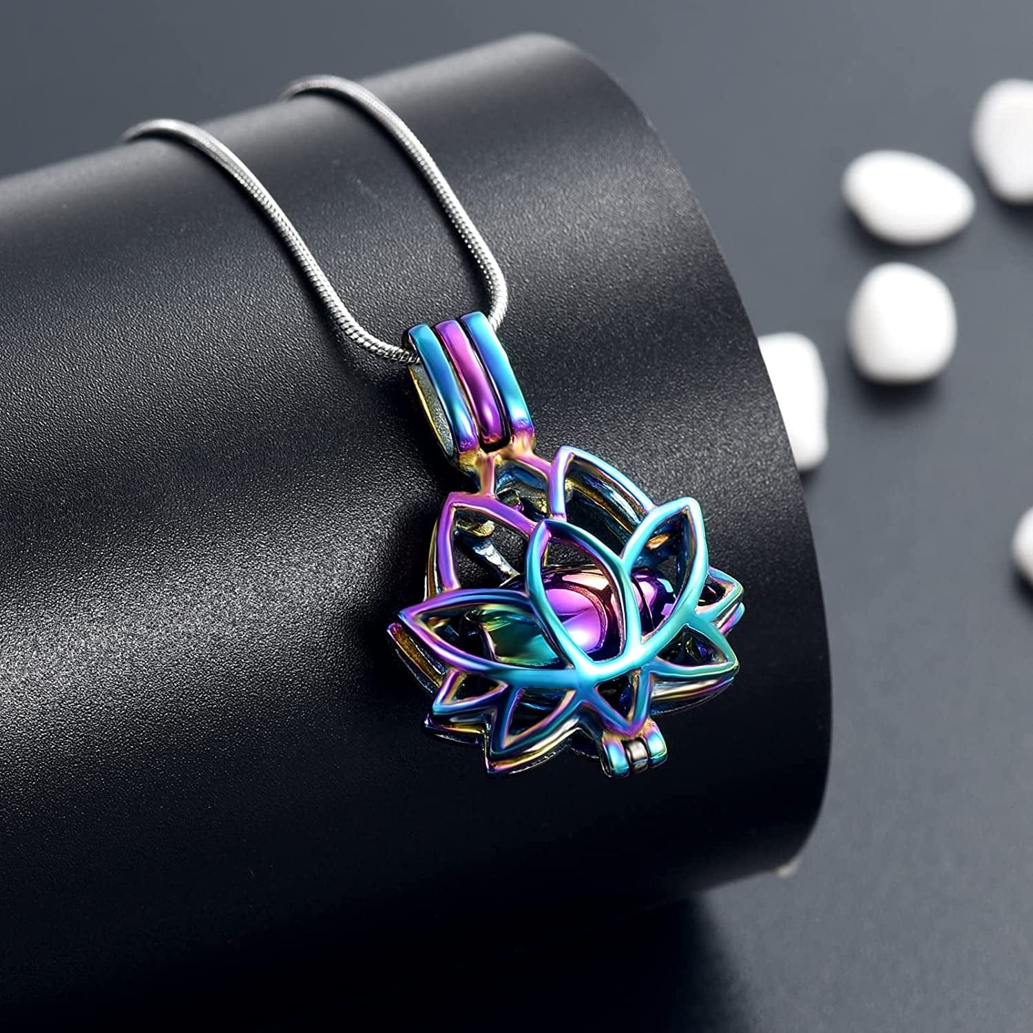 Cremation Jewelry Urn Pendant Necklace with Hollow Urn Cremation Jewelry for Ashes Lotus Flower Shape