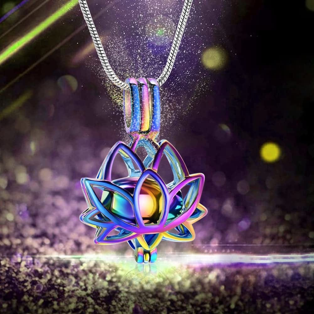 Cremation Jewelry Urn Pendant Necklace with Hollow Urn Cremation Jewelry for Ashes Lotus Flower Shape