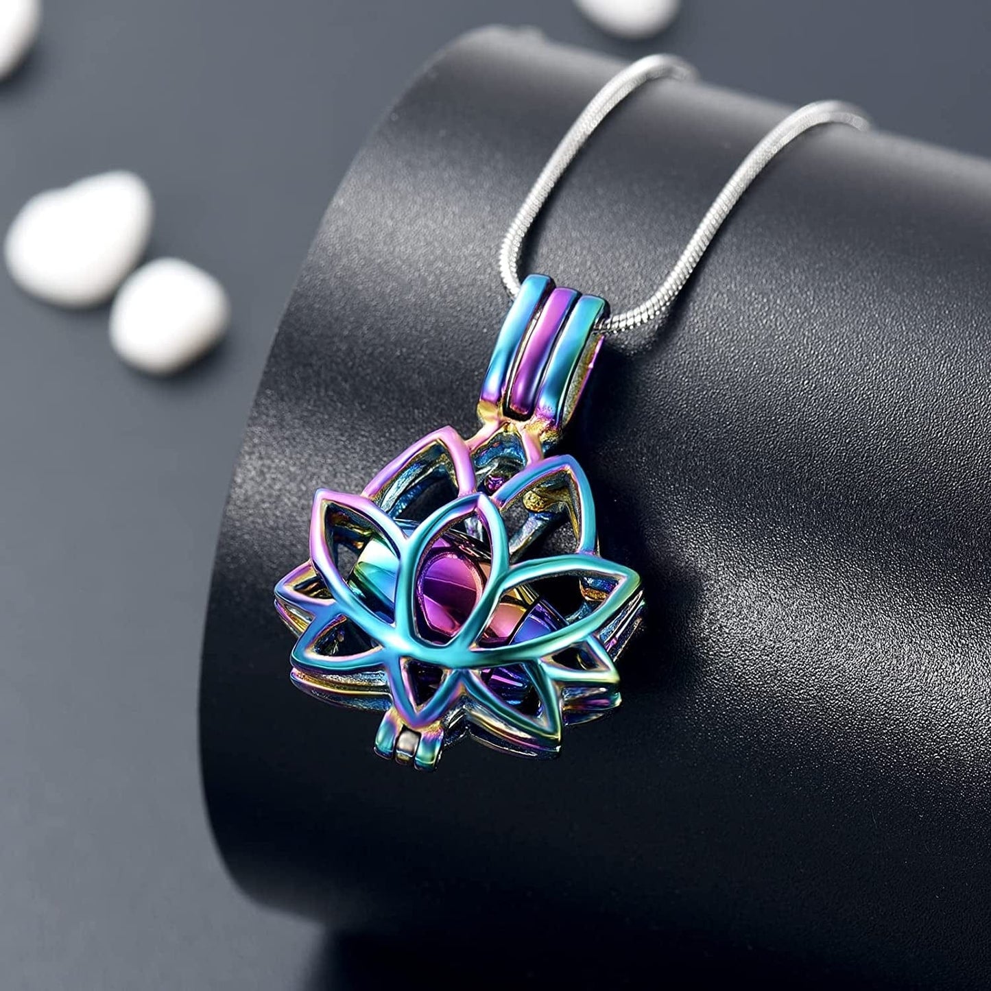 Cremation Jewelry Urn Pendant Necklace with Hollow Urn Cremation Jewelry for Ashes Lotus Flower Shape