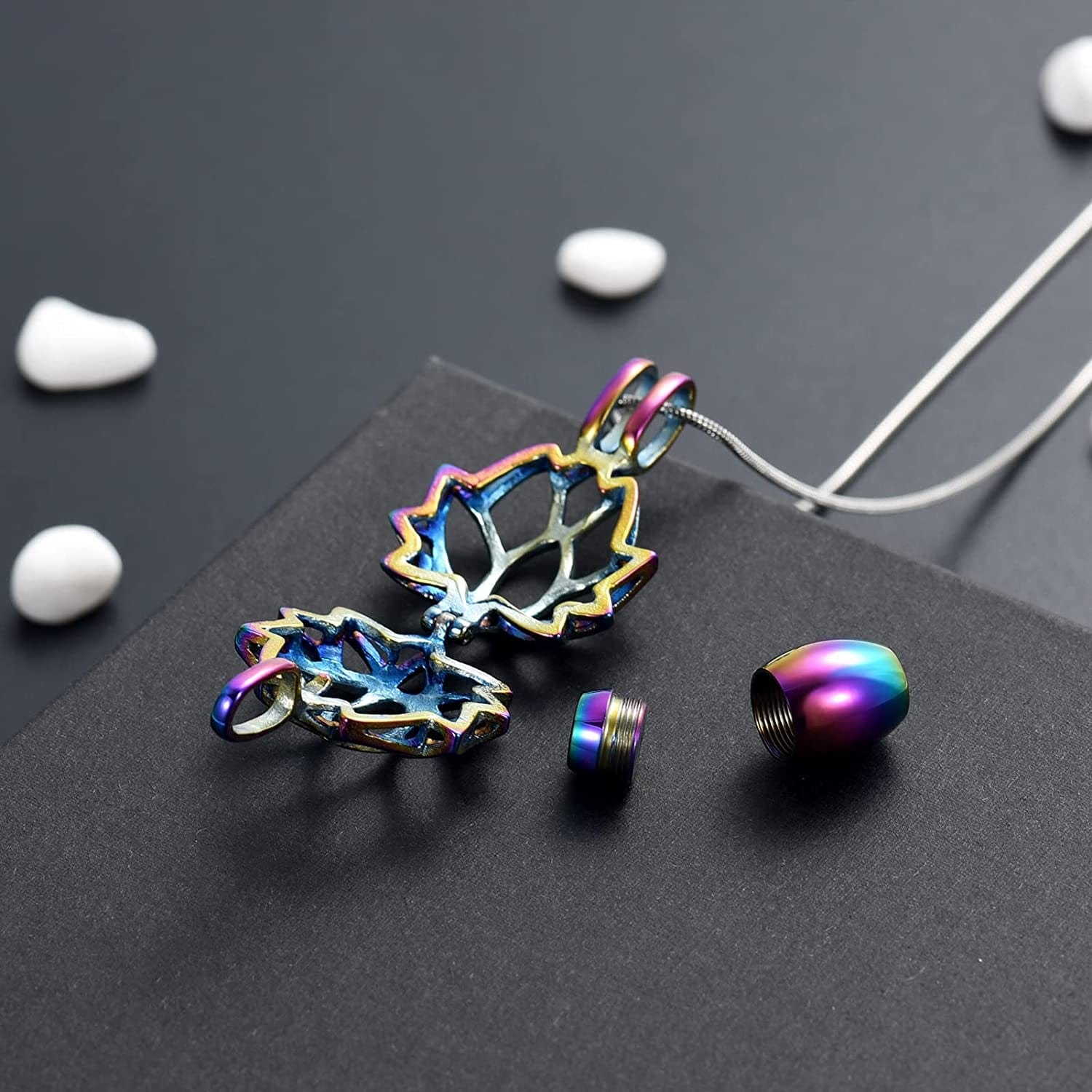 Cremation Jewelry Urn Pendant Necklace with Hollow Urn Cremation Jewelry for Ashes Lotus Flower Shape