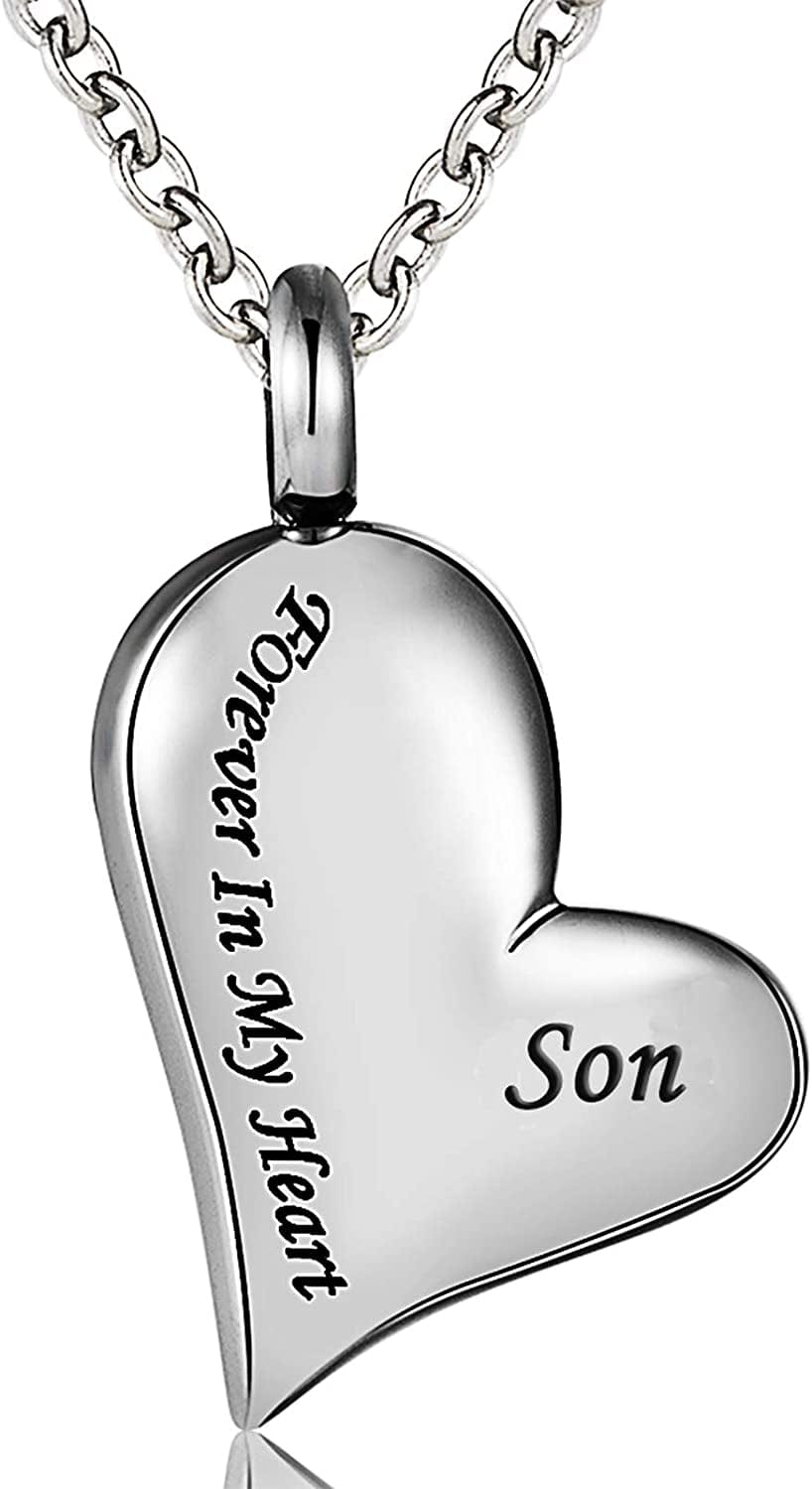 Cremation Urn Ashes Necklace Dad Forever in My Heart Stainless Steel Keepsake Waterproof Memorial Pendant Son
