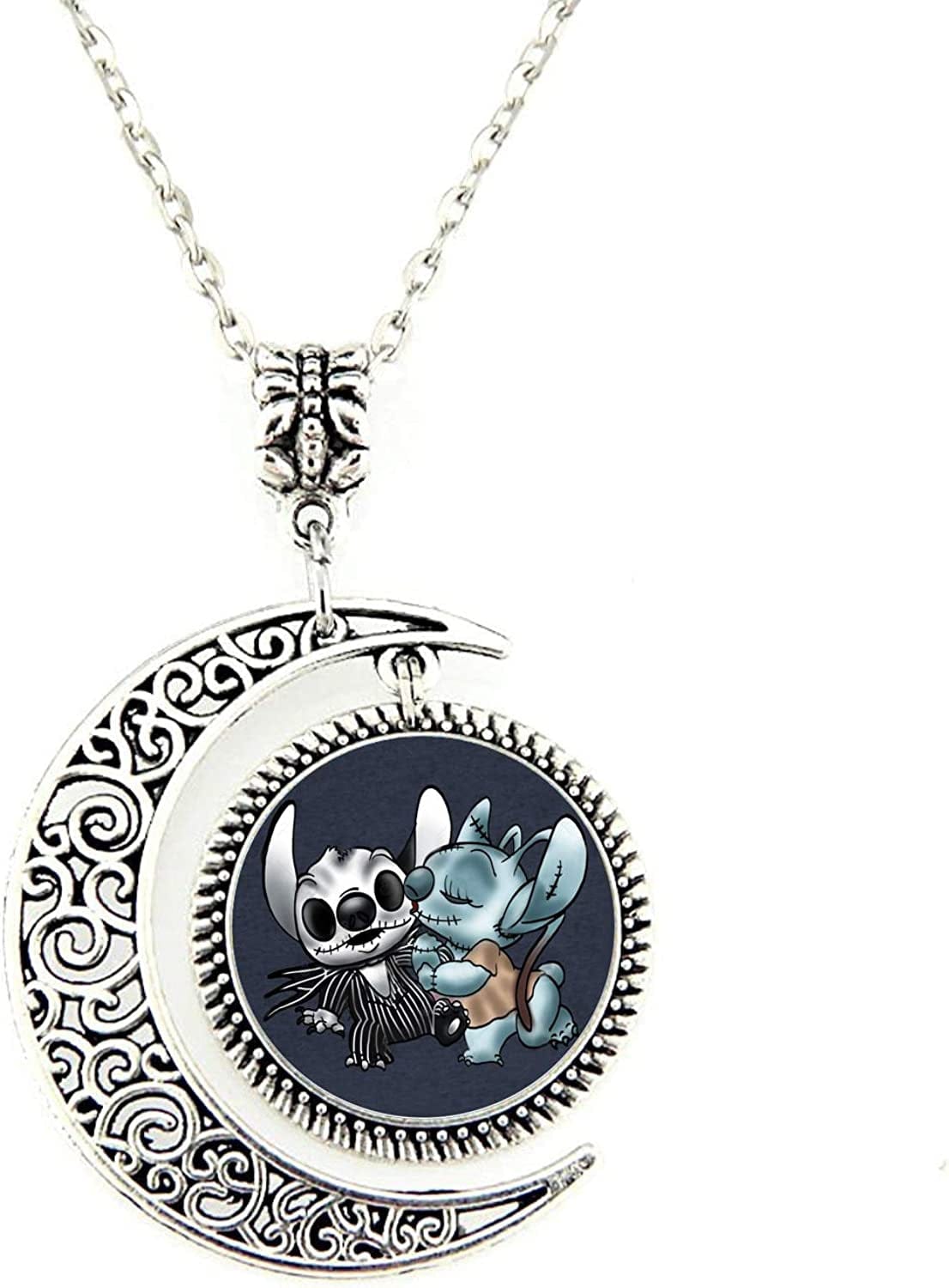 Crescent Moon Pendant Jack and Sally Lilo and Stitch Necklaces Jewelry for Women Teen Girls