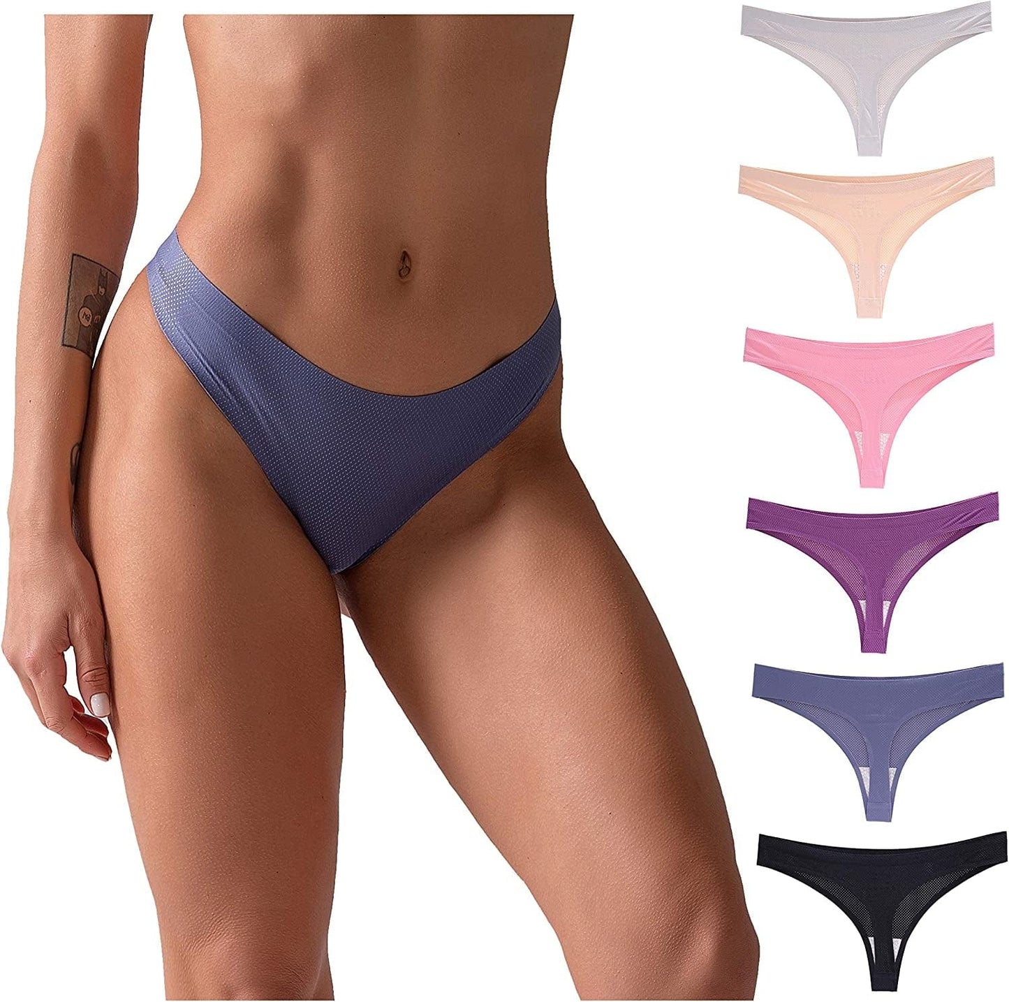 CRISAN Seamless Thongs for Women Nylon No Show Thong Underwear Women 6 Pack B-6 Pack Multicolored / Small
