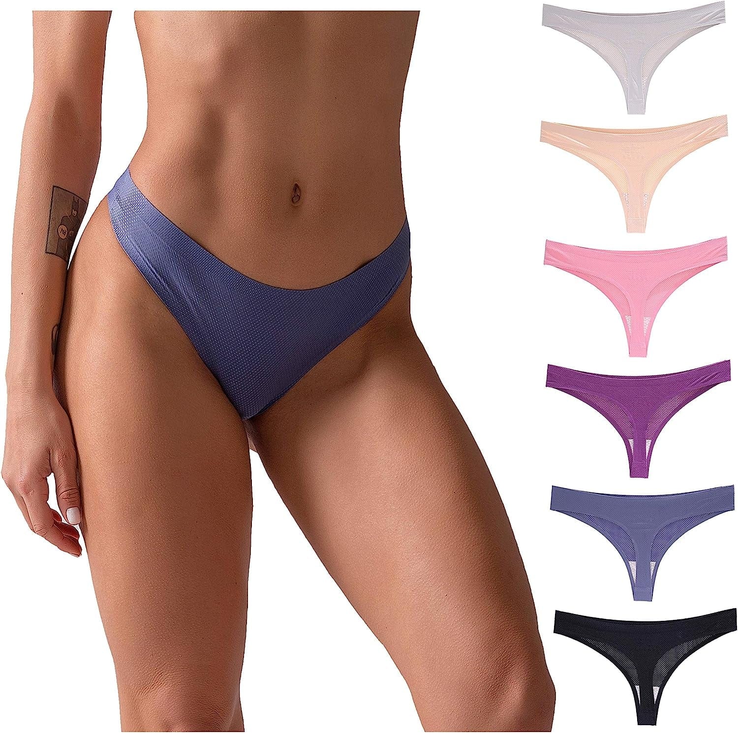 CRISAN Seamless Thongs for Women Nylon No Show Thong Underwear Women 6 Pack B-6 Pack Multicolored / Large