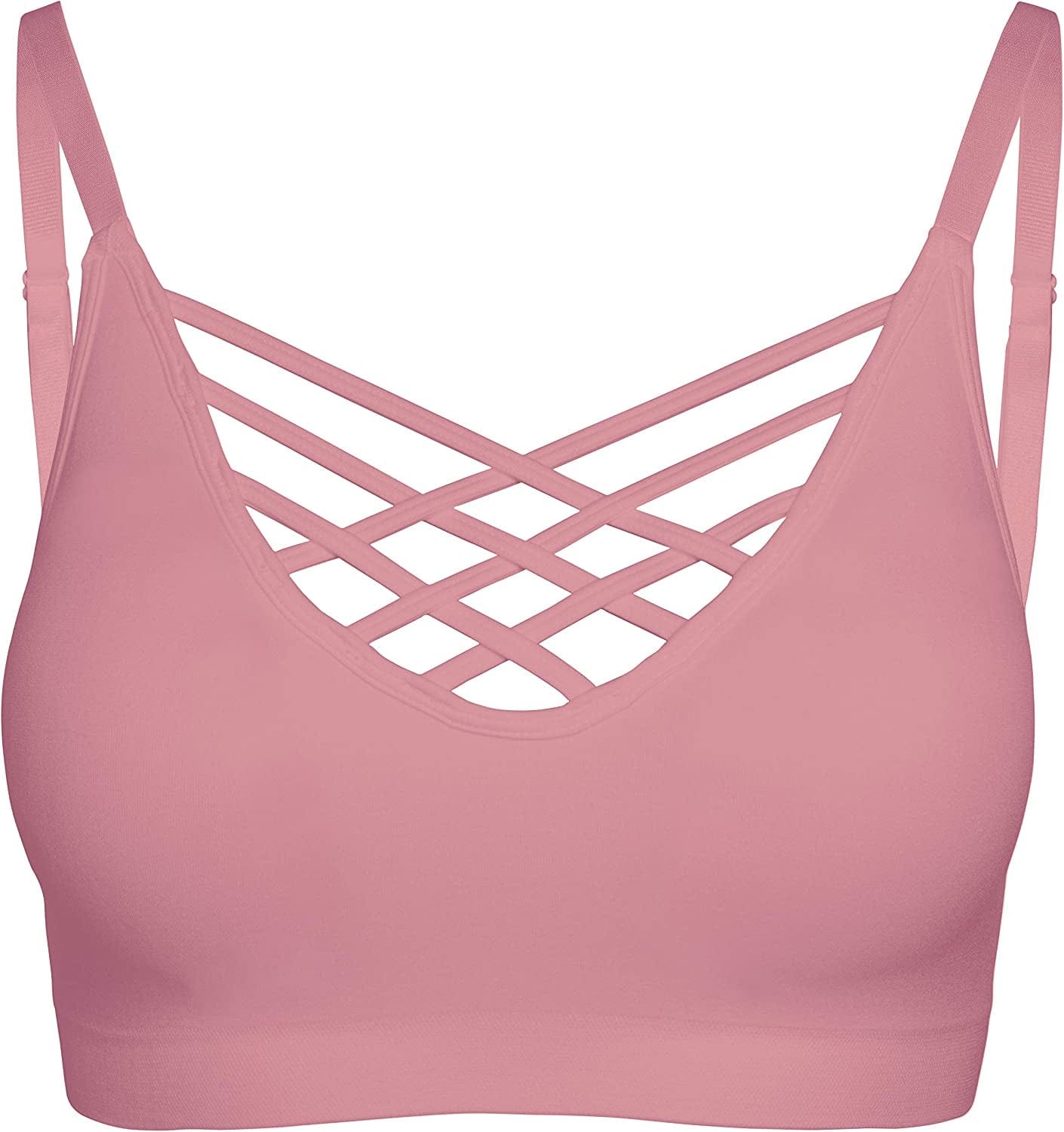 Crisscross Seamless Padded Bralette – Caged Cami Top with Removable Pads Regular to plus Size 0009_dustyrose / Small