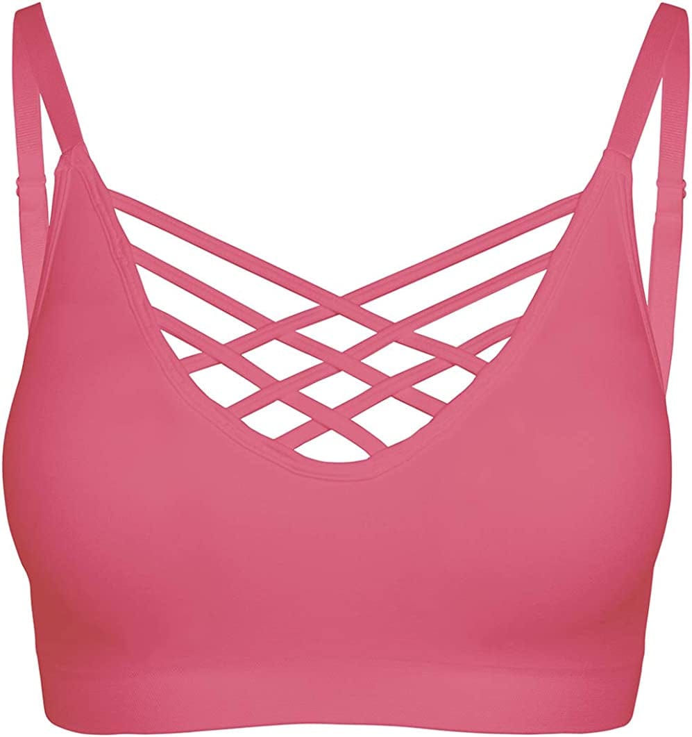 Crisscross Seamless Padded Bralette – Caged Cami Top with Removable Pads Regular to plus Size 009_rose / Small-Medium