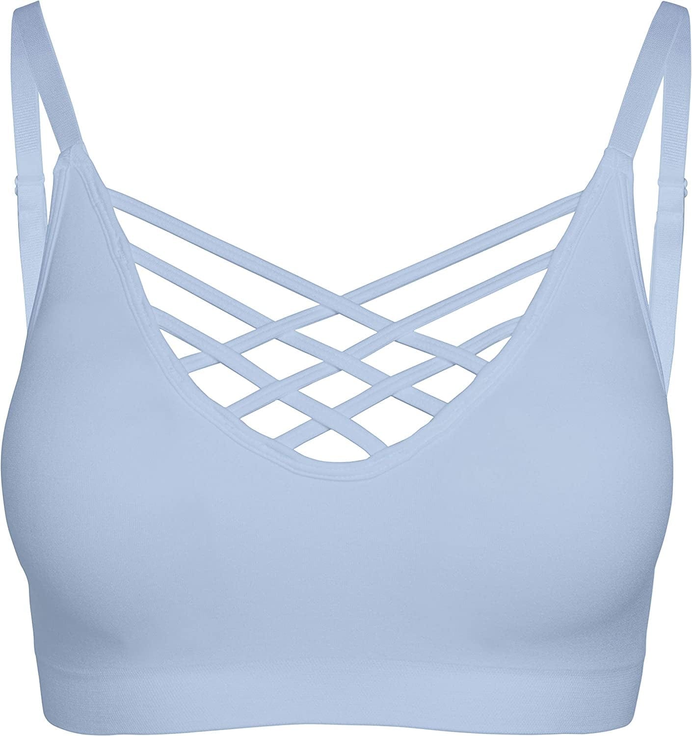 Crisscross Seamless Padded Bralette – Caged Cami Top with Removable Pads Regular to plus Size 009_ashblue / Large