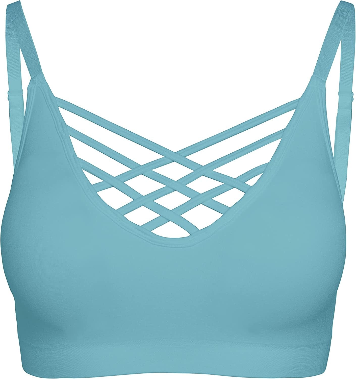 Crisscross Seamless Padded Bralette – Caged Cami Top with Removable Pads Regular to plus Size 009_dustyteal / Large