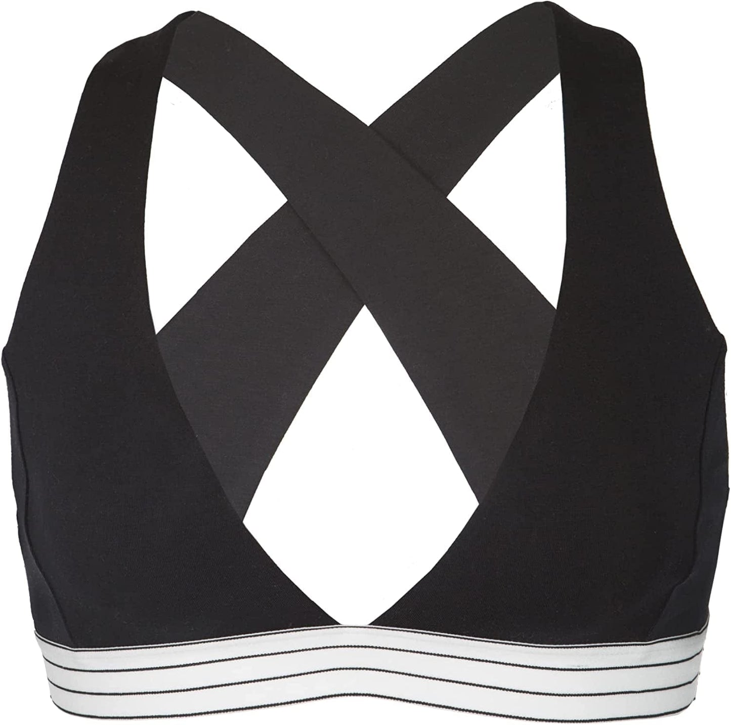 Cross Back Bralette - Modal Cotton Bra, Wireless Deep V Bra - Lounge Bra, Everyday Bras, and Comfy Bras for Women Jet Black / Large
