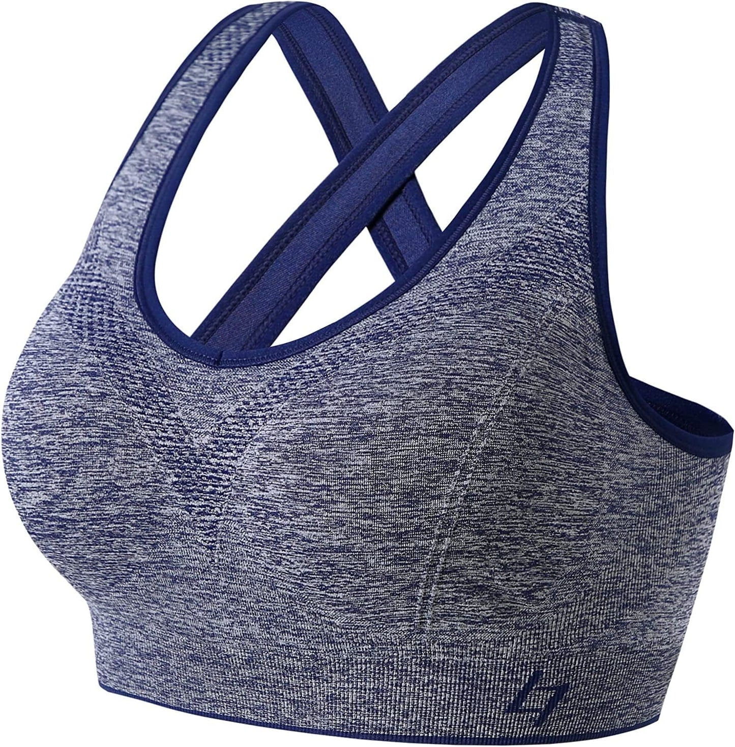Cross Back Sports Bras for Women - Seamless Sports Bra with Removable Padded for Yoga Gym Workout F-blue / Small