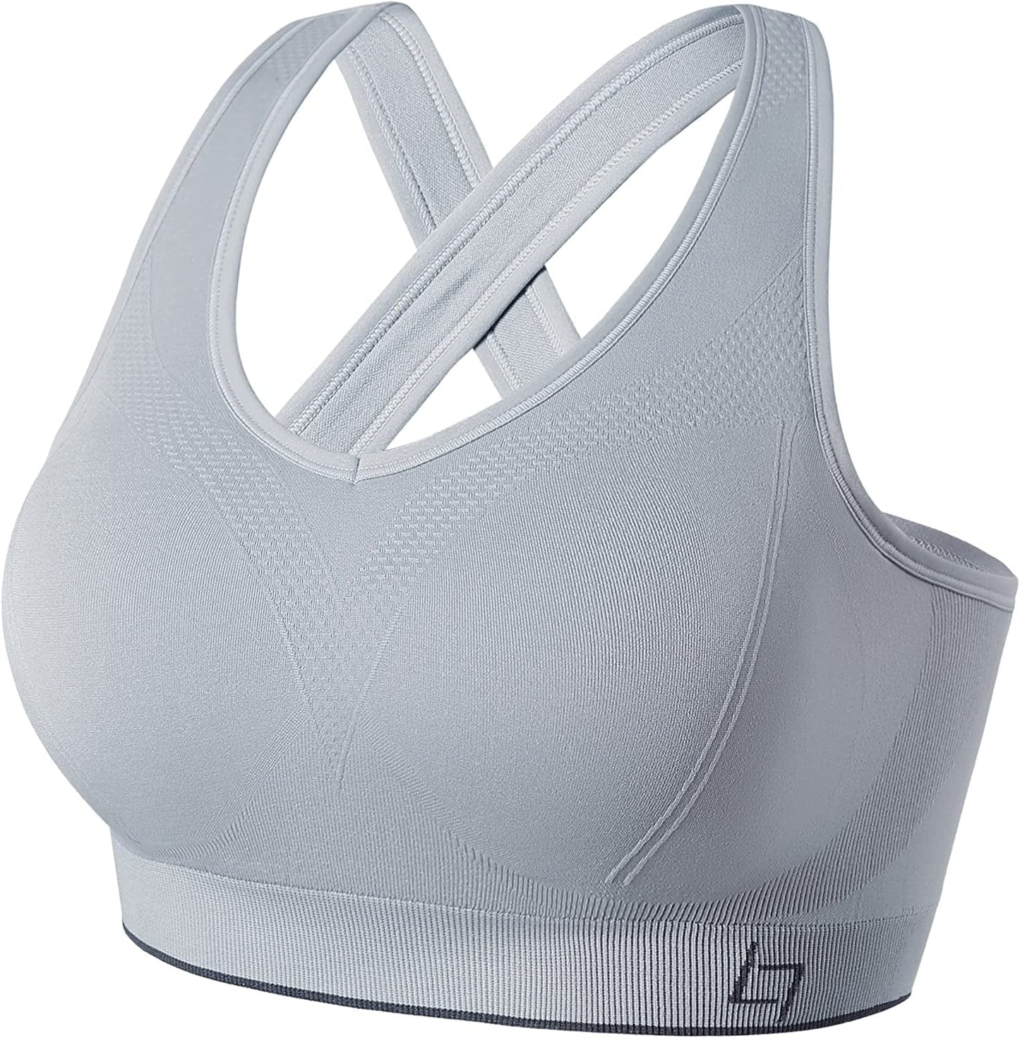Cross Back Sports Bras for Women - Seamless Sports Bra with Removable Padded for Yoga Gym Workout Silver Grey / XX-Large