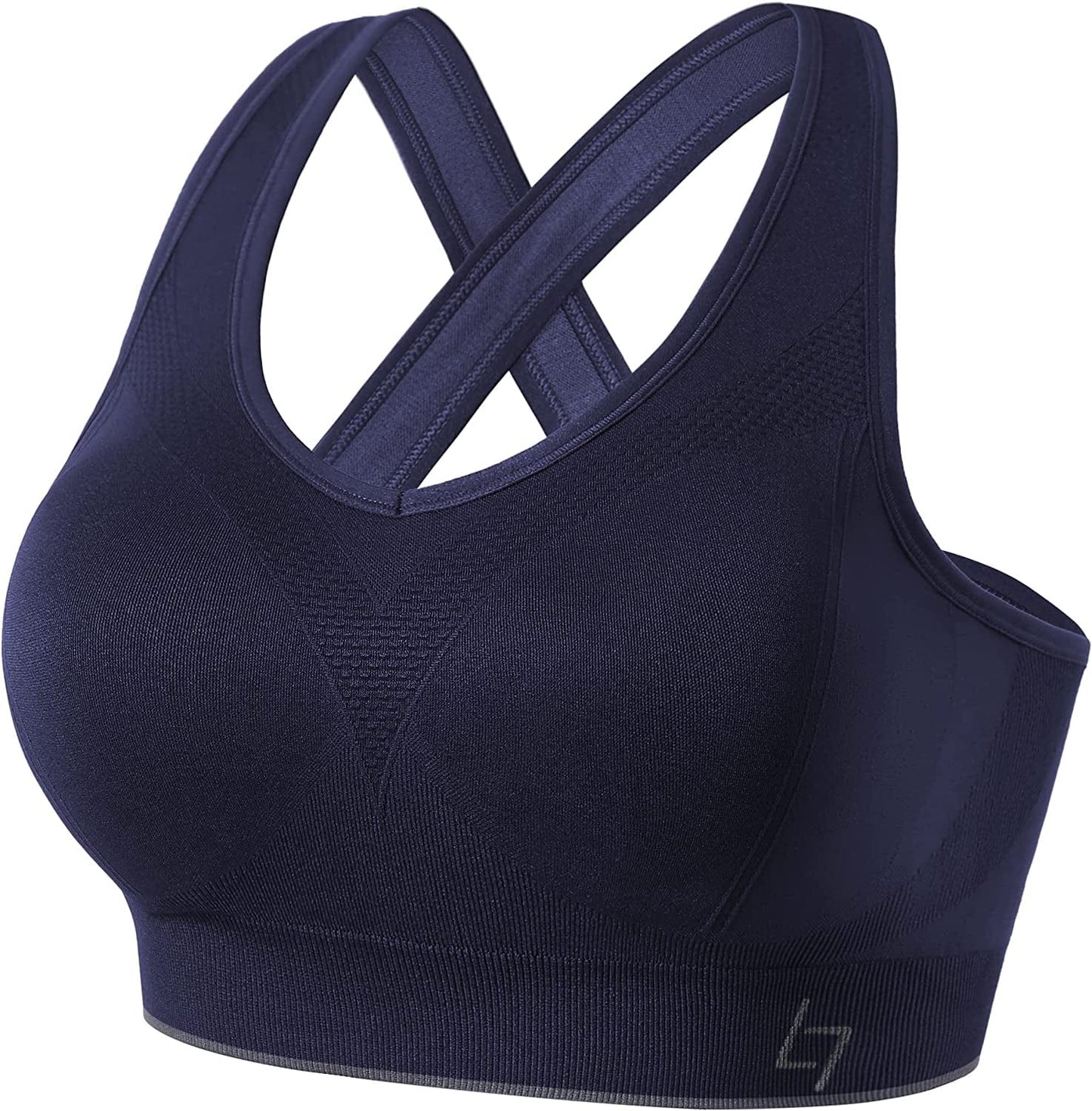 Cross Back Sports Bras for Women - Seamless Sports Bra with Removable Padded for Yoga Gym Workout Navy Blue / Small