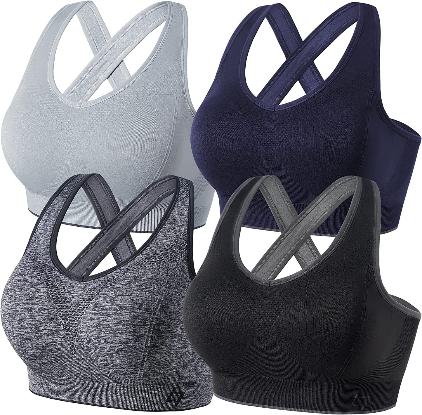 Cross Back Sports Bras for Women - Seamless Sports Bra with Removable Padded for Yoga Gym Workout Black/Grey/Navy Blue/Silver Grey / XX-Large