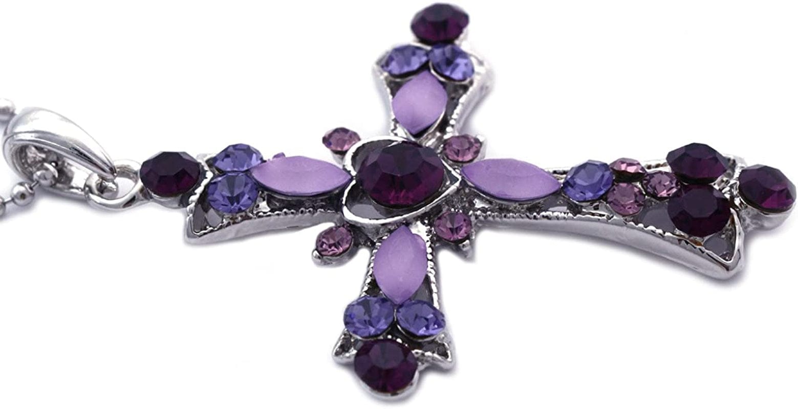 Cross Heart Pendant Necklace Women Fashion Jewelry Purple