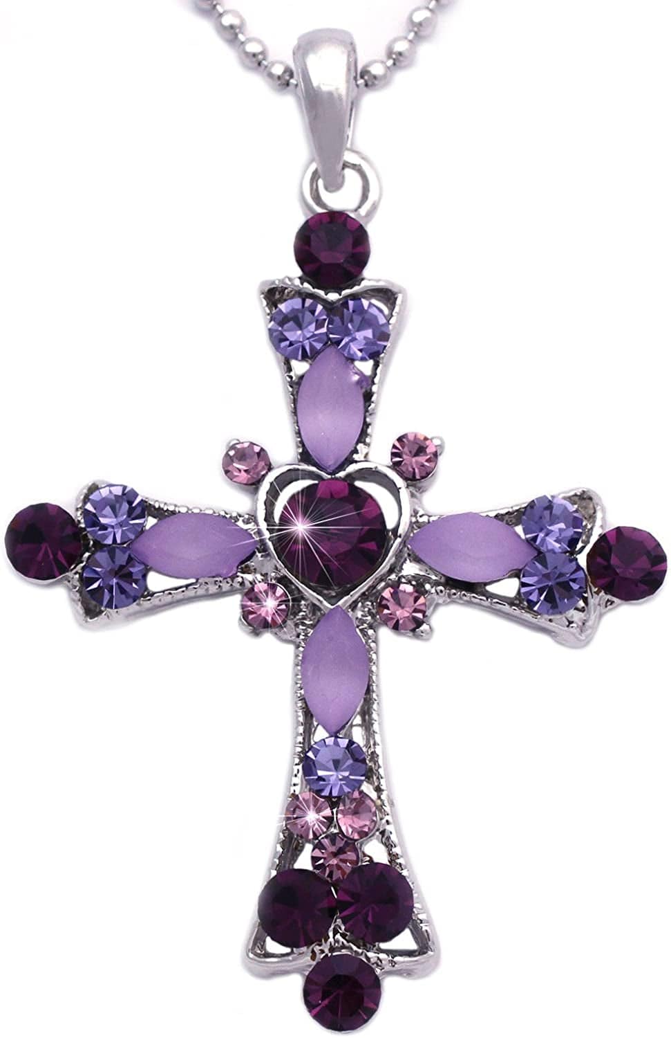 Cross Heart Pendant Necklace Women Fashion Jewelry Purple