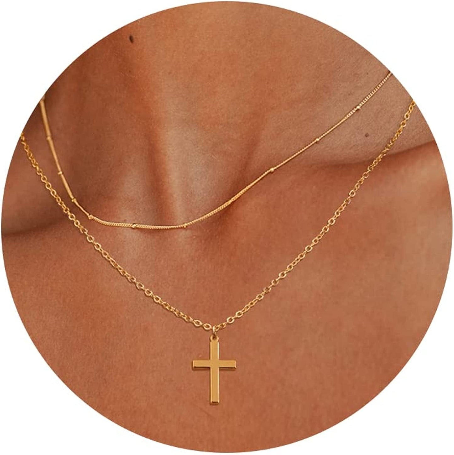 Cross Necklace for Women, 14K Gold Plated/Sterling Silver Chain Necklace Dainty Layered Gold Cross Pendant Necklace Simple Cute Necklaces for Women Gold Jewelry for Women Style 2