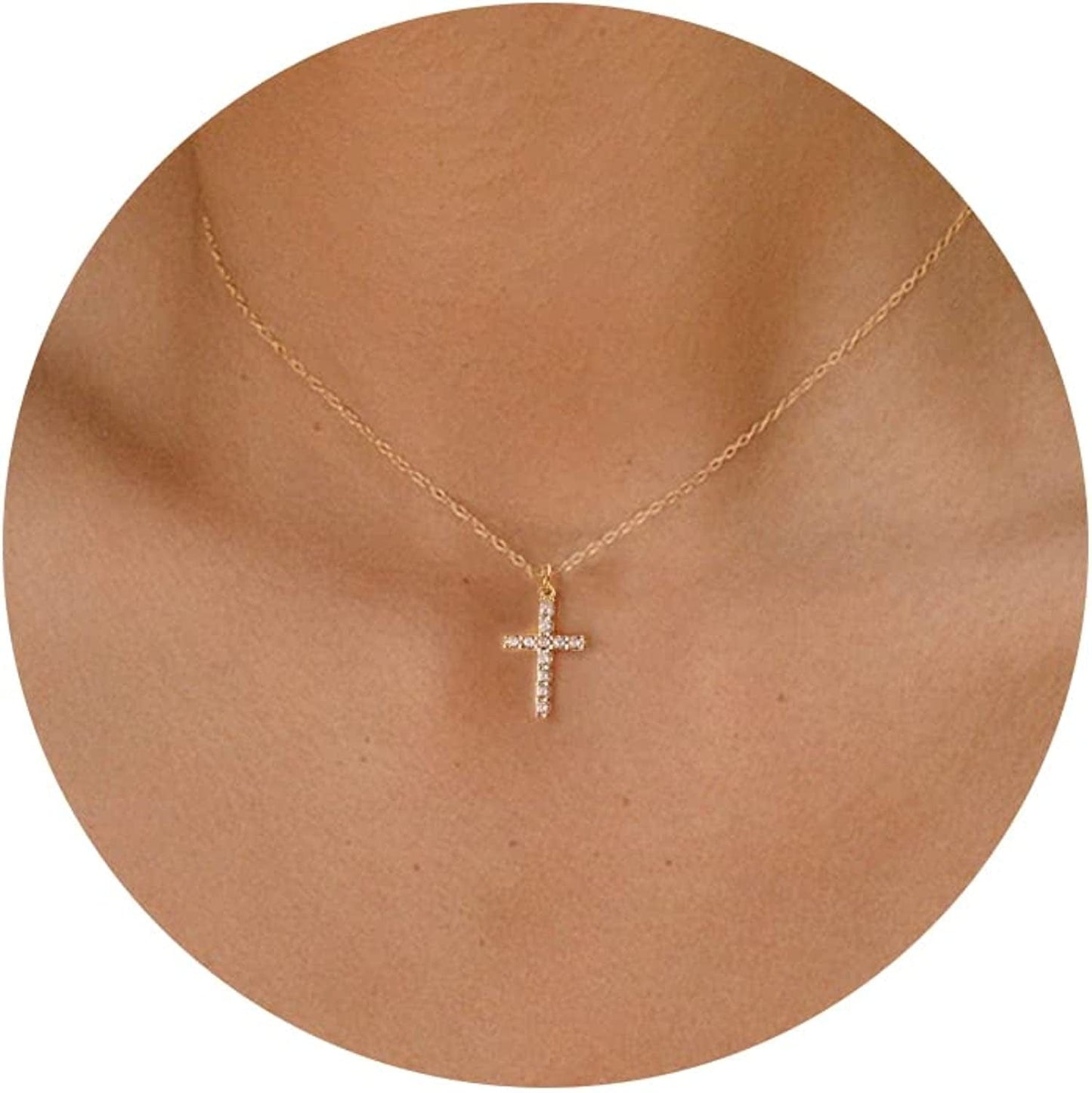 Cross Necklace for Women, 14K Gold Plated/Sterling Silver Chain Necklace Dainty Layered Gold Cross Pendant Necklace Simple Cute Necklaces for Women Gold Jewelry for Women Style 6