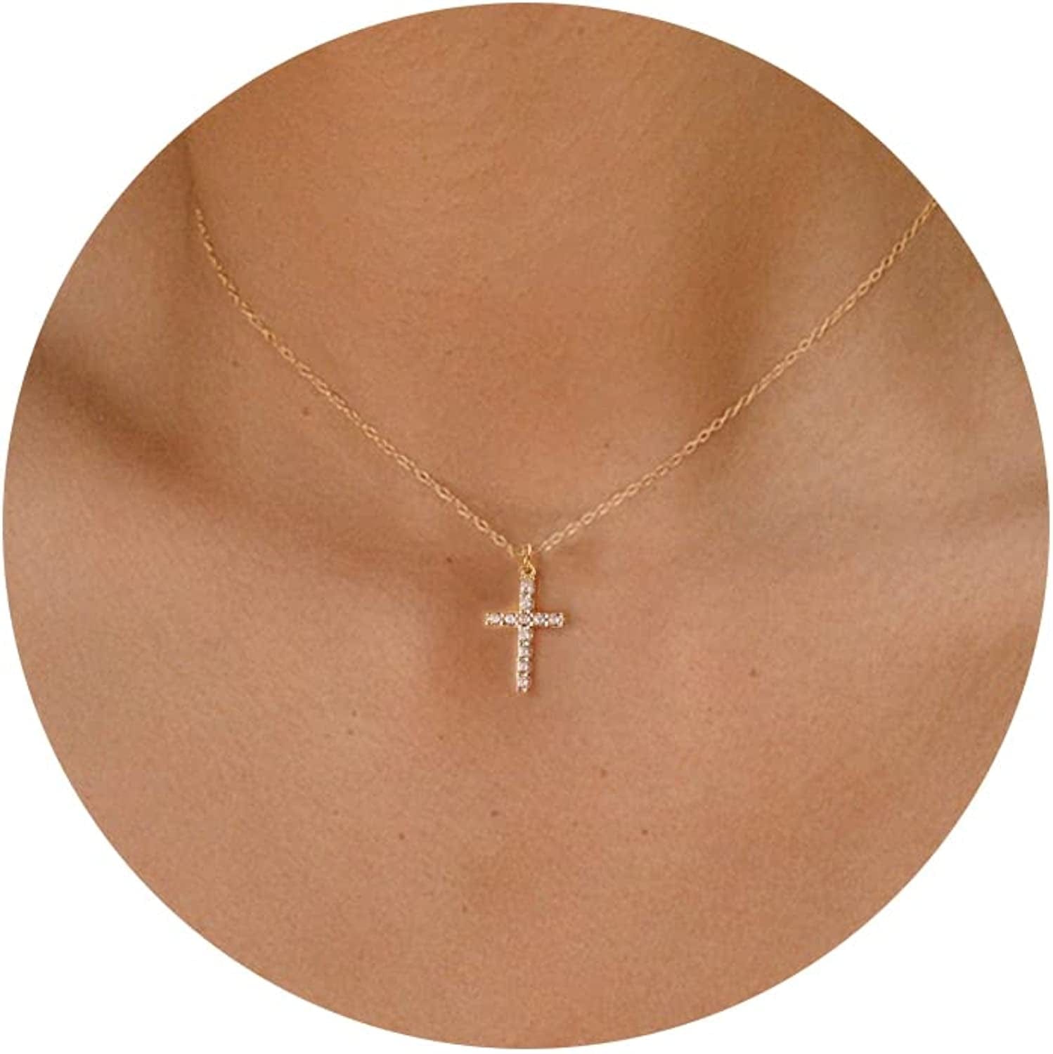 Cross Necklace for Women, 14K Gold Plated/Sterling Silver Chain Necklace Dainty Layered Gold Cross Pendant Necklace Simple Cute Necklaces for Women Gold Jewelry for Women Style 6