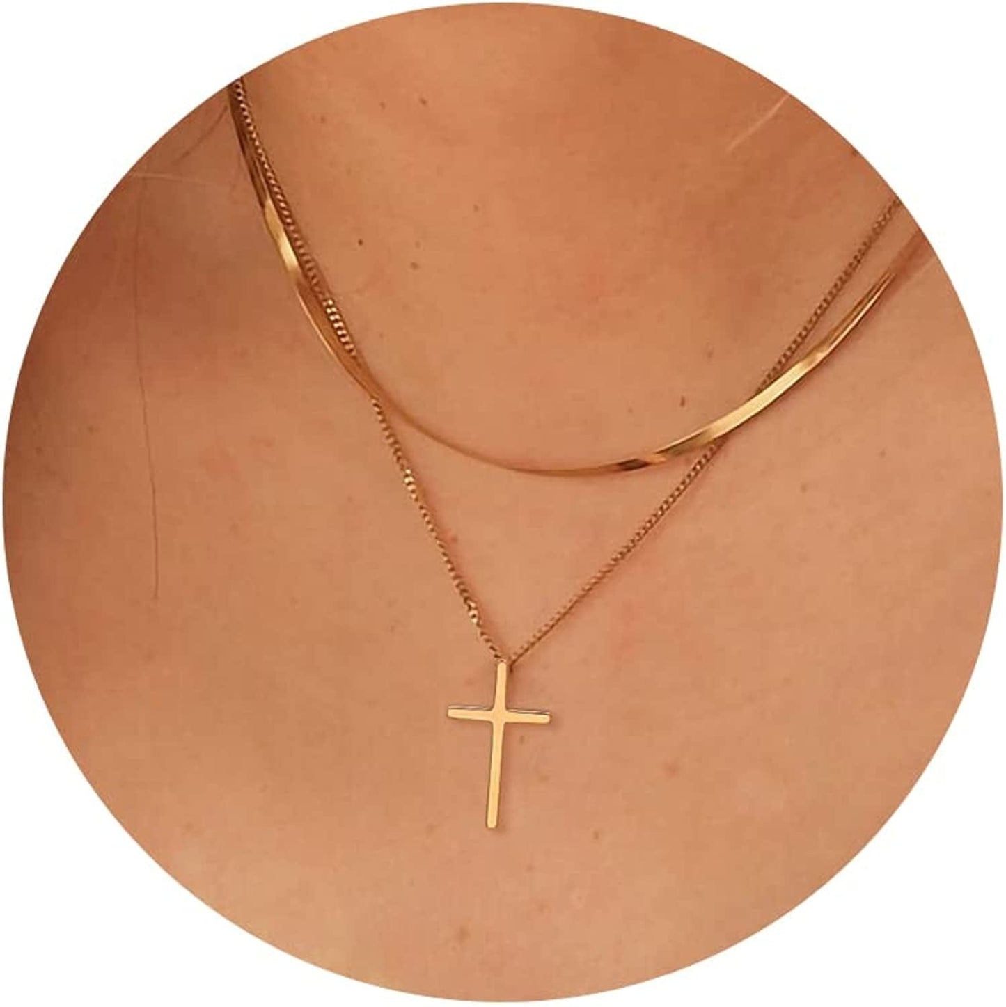 Cross Necklace for Women, 14K Gold Plated/Sterling Silver Chain Necklace Dainty Layered Gold Cross Pendant Necklace Simple Cute Necklaces for Women Gold Jewelry for Women Style 5