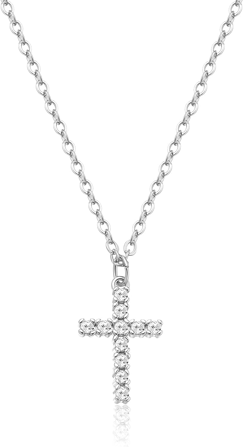 Cross Necklace for Women, 14K Gold Plated/Sterling Silver Chain Necklace Dainty Layered Gold Cross Pendant Necklace Simple Cute Necklaces for Women Gold Jewelry for Women style 10