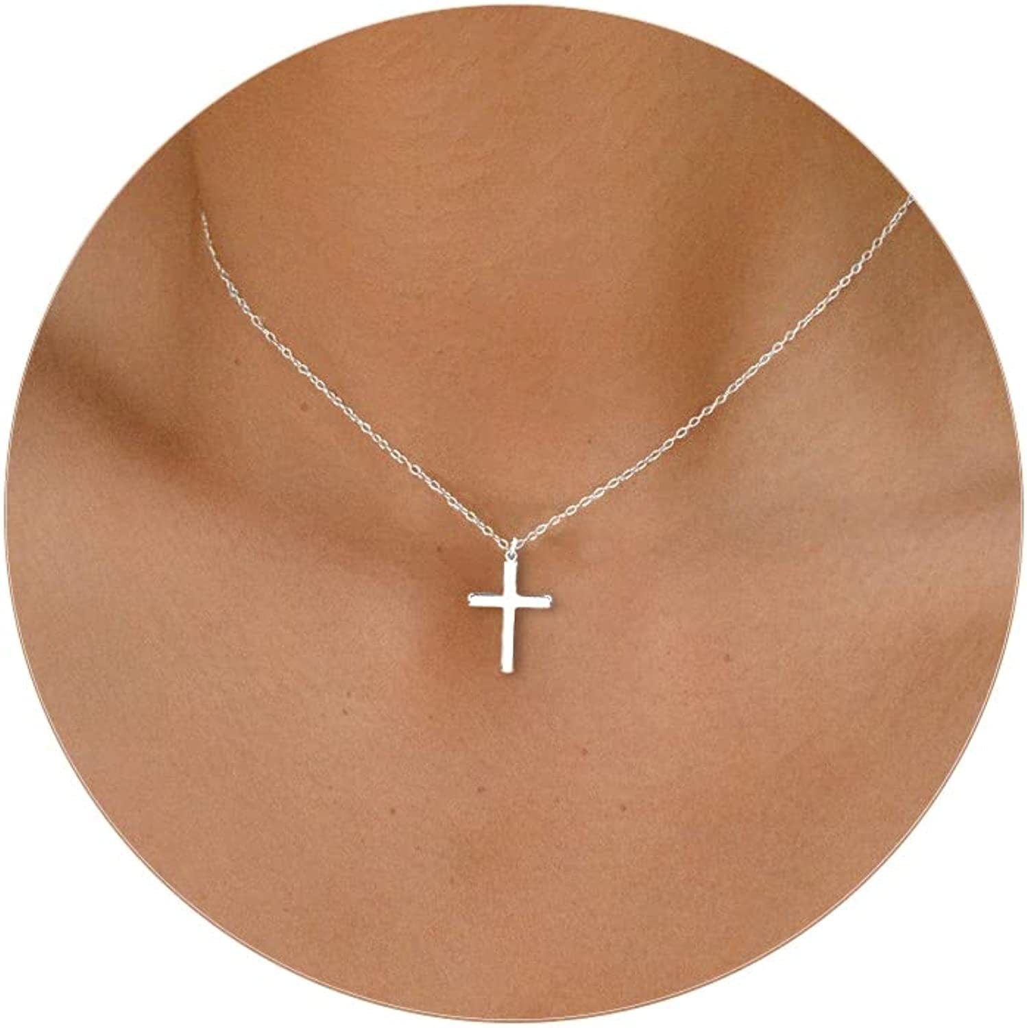 Cross Necklace for Women, 14K Gold Plated/Sterling Silver Chain Necklace Dainty Layered Gold Cross Pendant Necklace Simple Cute Necklaces for Women Gold Jewelry for Women Style 9