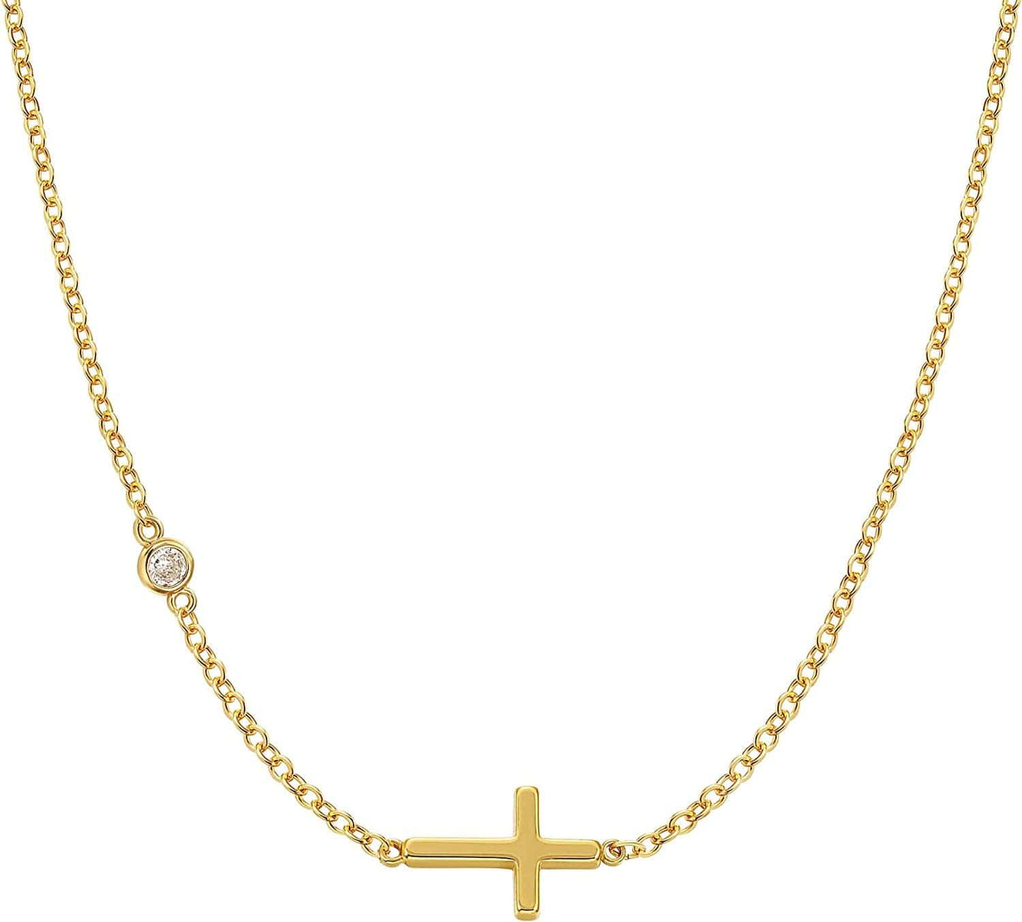 Cross Necklace for Women, 14K Gold Plated/Sterling Silver Chain Necklace Dainty Layered Gold Cross Pendant Necklace Simple Cute Necklaces for Women Gold Jewelry for Women Style 11