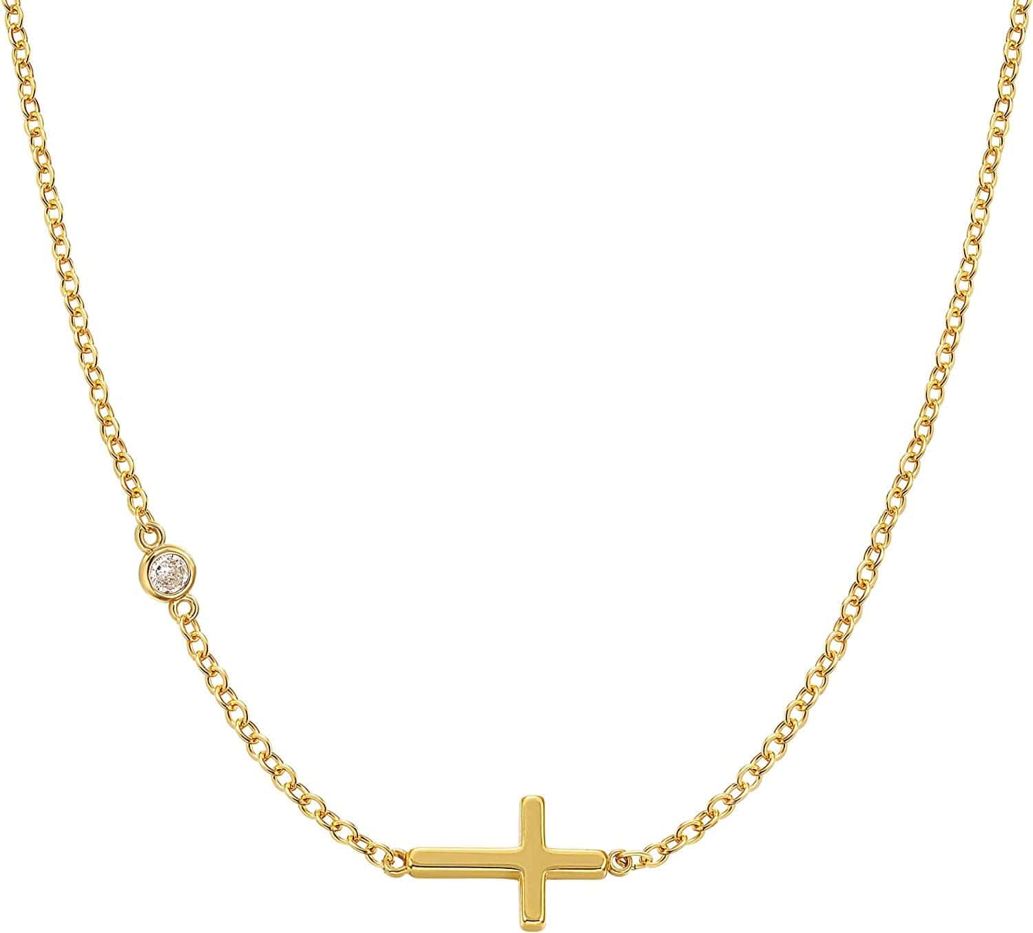 Cross Necklace for Women, 14K Gold Plated/Sterling Silver Chain Necklace Dainty Layered Gold Cross Pendant Necklace Simple Cute Necklaces for Women Gold Jewelry for Women Style 11