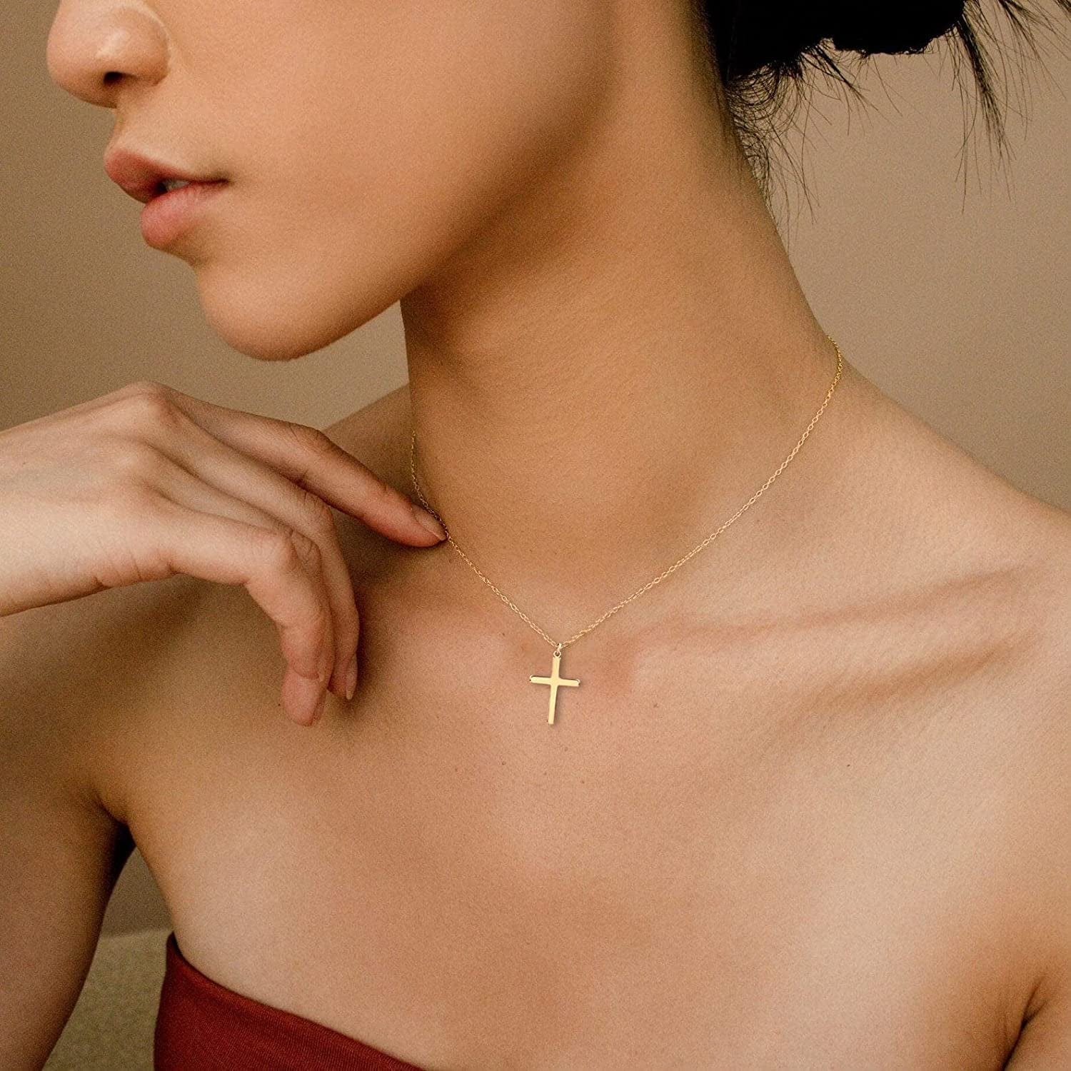 Cross Necklace for Women, 14K Gold Plated/Sterling Silver Chain Necklace Dainty Layered Gold Cross Pendant Necklace Simple Cute Necklaces for Women Gold Jewelry for Women