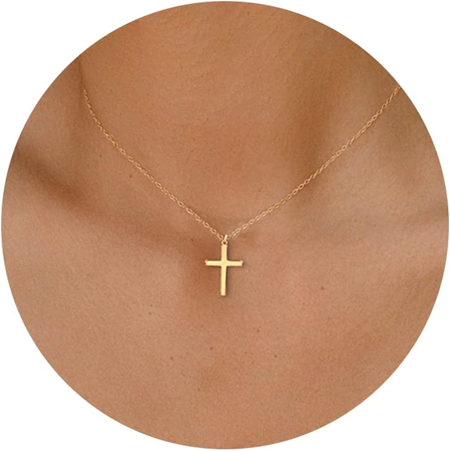 Cross Necklace for Women, 14K Gold Plated/Sterling Silver Chain Necklace Dainty Layered Gold Cross Pendant Necklace Simple Cute Necklaces for Women Gold Jewelry for Women Style 7