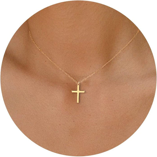 Cross Necklace for Women, 14K Gold Plated/Sterling Silver Chain Necklace Dainty Layered Gold Cross Pendant Necklace Simple Cute Necklaces for Women Gold Jewelry for Women Style 7