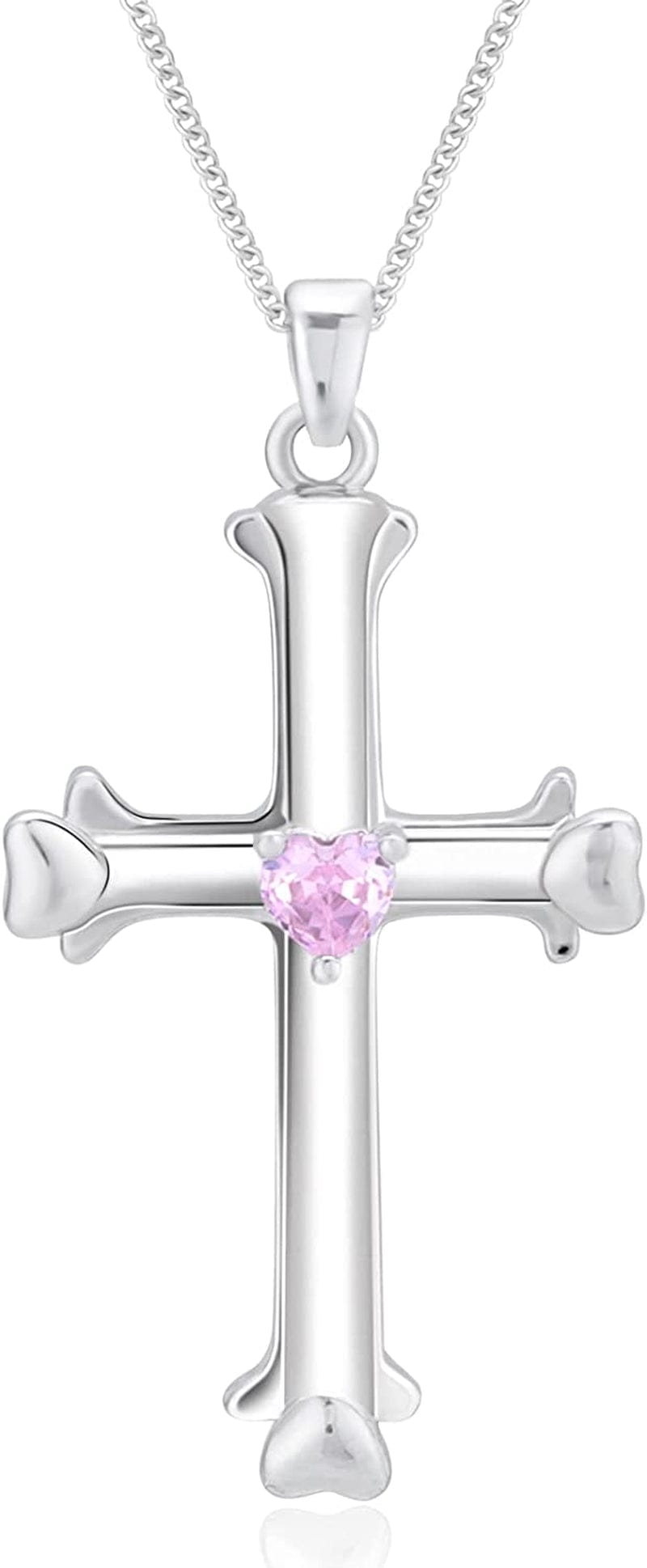 Cross Necklace for Women Dainty Faith Cross Pendant Necklace with Birthstone Birthday Anniversary Jewelry for Mom Girls Heart Birthstone-Power