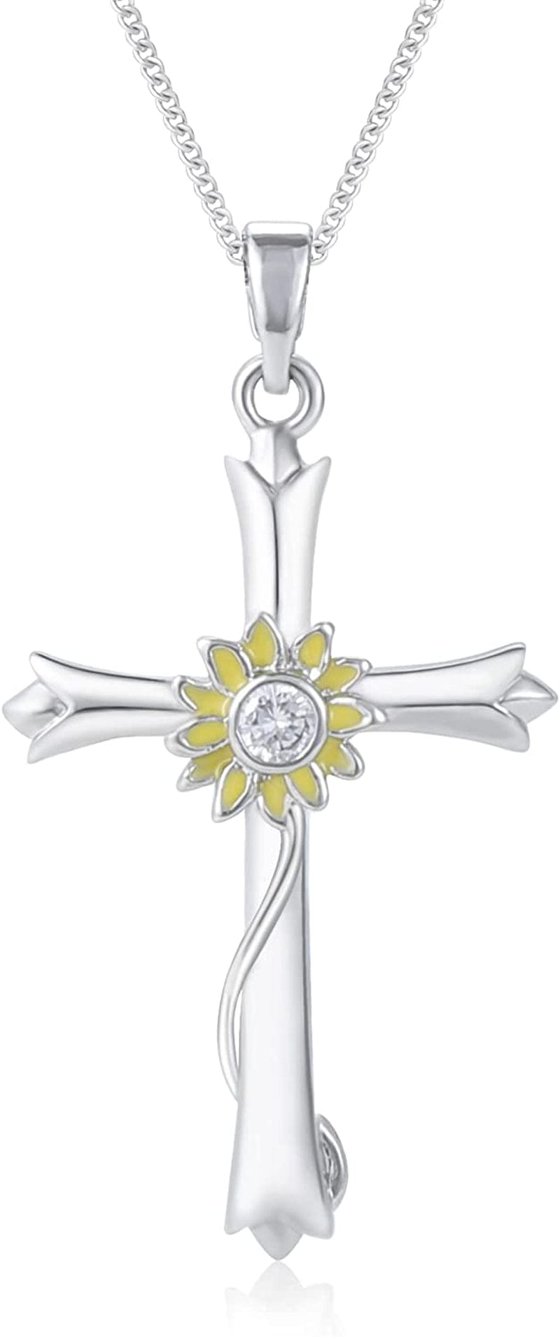 Cross Necklace for Women Dainty Faith Cross Pendant Necklace with Birthstone Birthday Anniversary Jewelry for Mom Girls Sunflower-Happiness