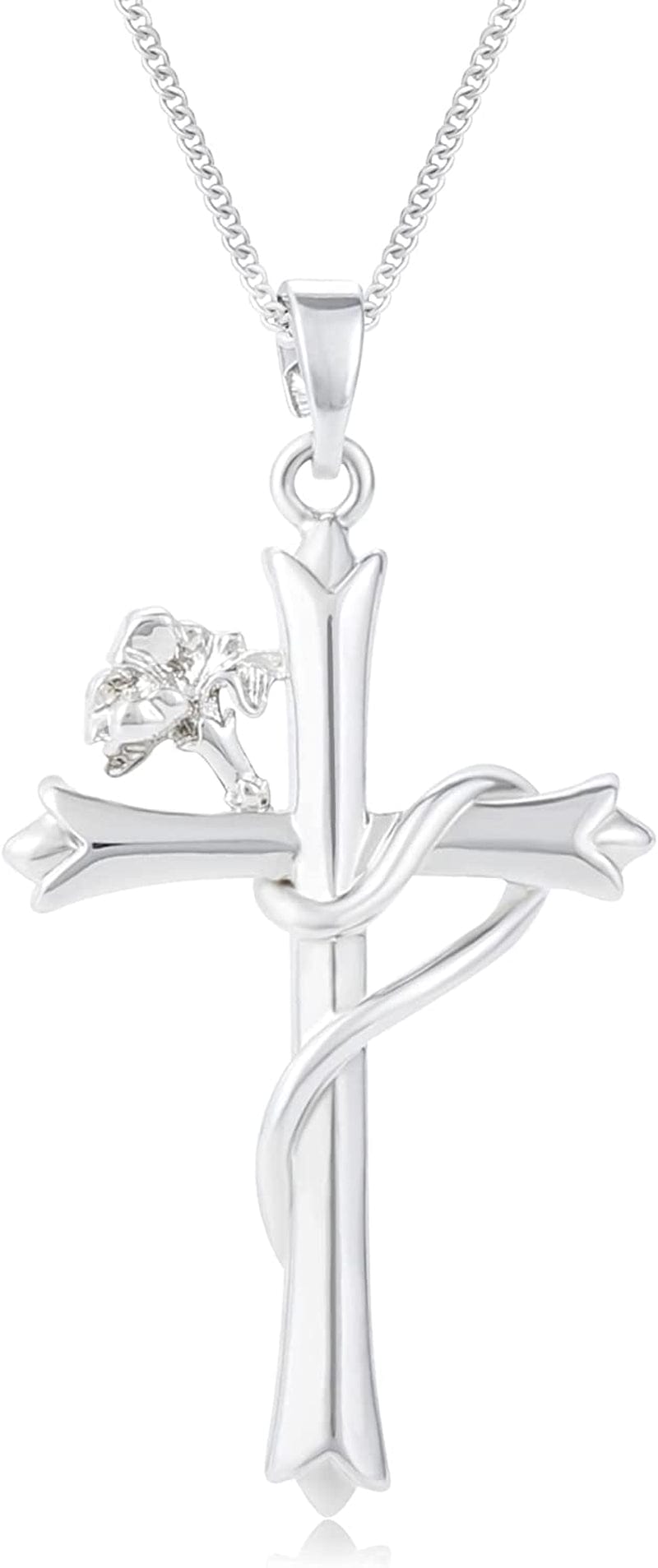 Cross Necklace for Women Dainty Faith Cross Pendant Necklace with Birthstone Birthday Anniversary Jewelry for Mom Girls Carnation-Thank You Mom