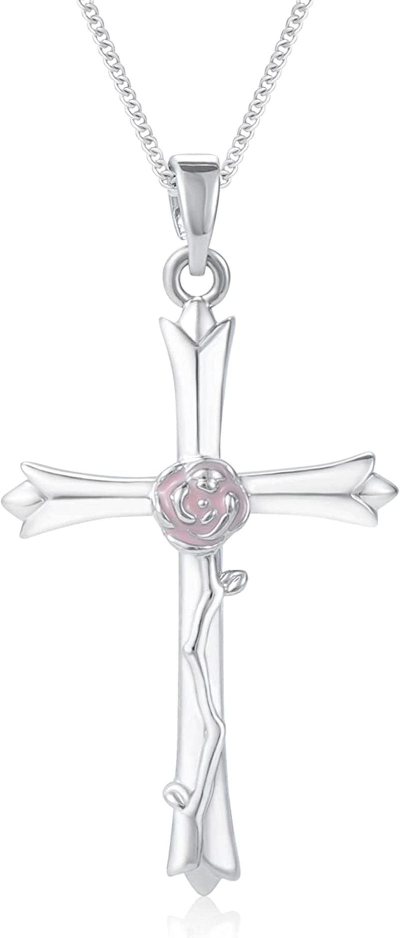 Cross Necklace for Women Dainty Faith Cross Pendant Necklace with Birthstone Birthday Anniversary Jewelry for Mom Girls Rose-Love