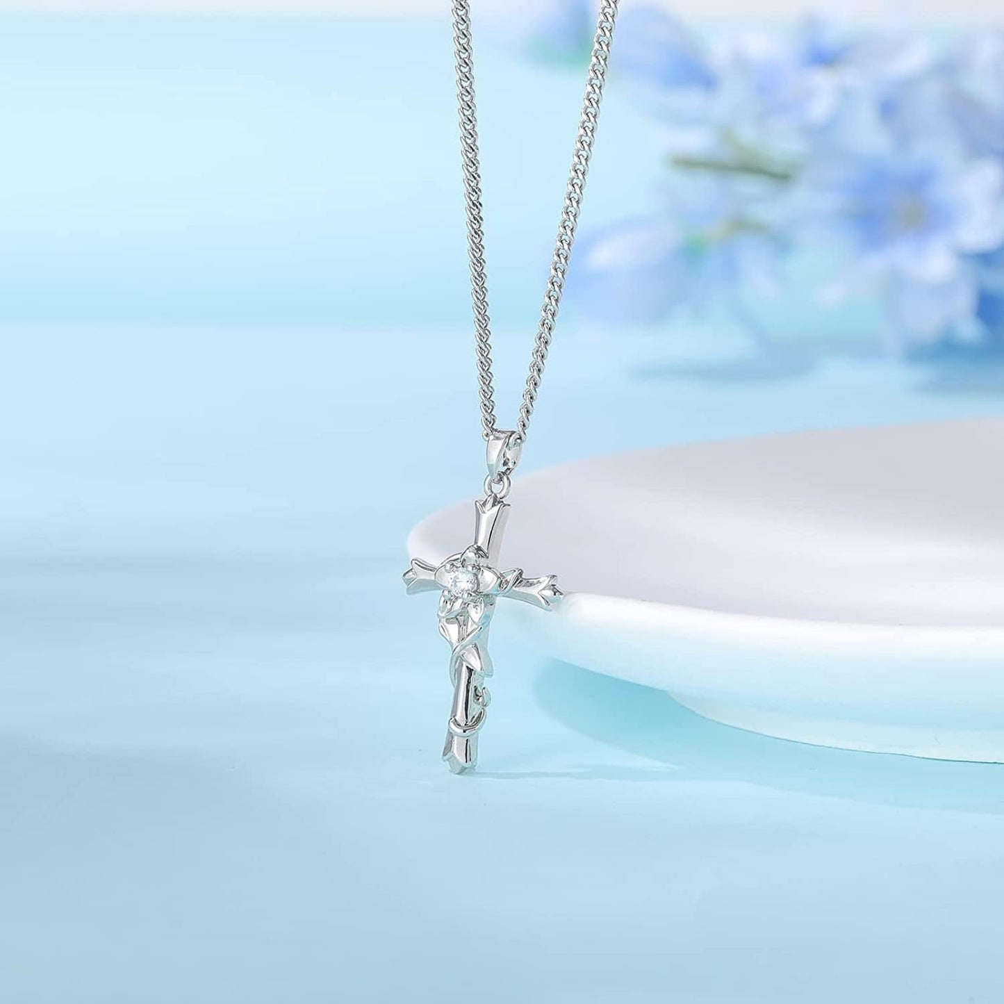 Cross Necklace for Women Dainty Faith Cross Pendant Necklace with Birthstone Birthday Anniversary Jewelry for Mom Girls