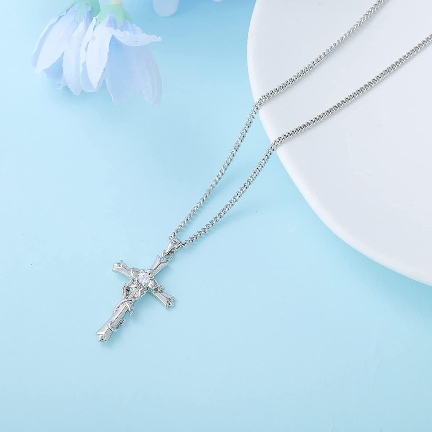Cross Necklace for Women Dainty Faith Cross Pendant Necklace with Birthstone Birthday Anniversary Jewelry for Mom Girls