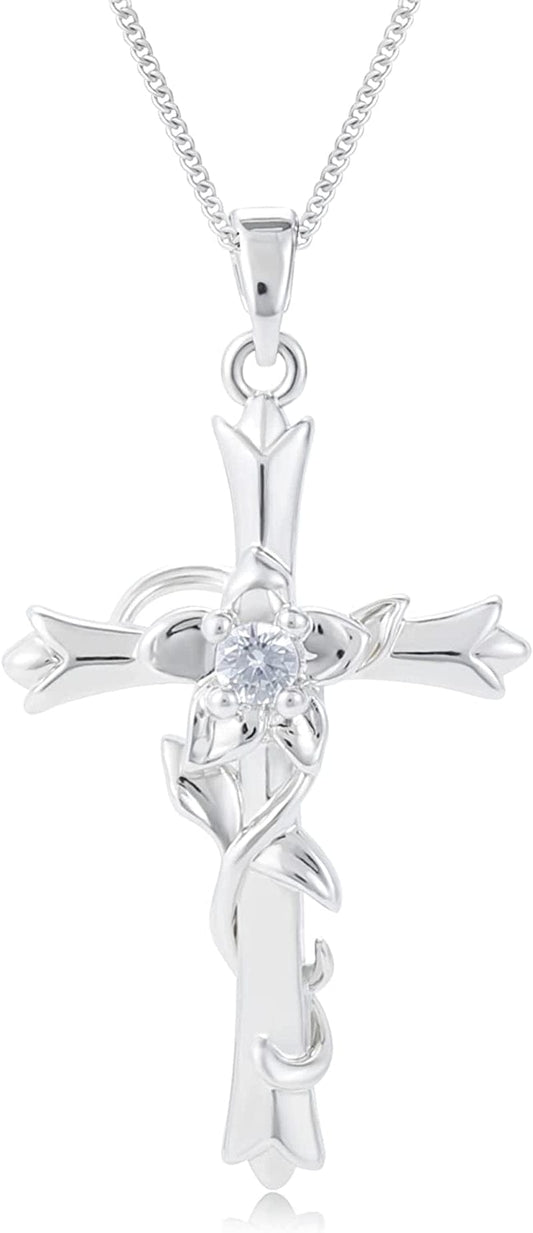 Cross Necklace for Women Dainty Faith Cross Pendant Necklace with Birthstone Birthday Anniversary Jewelry for Mom Girls Narcissus-Vitality