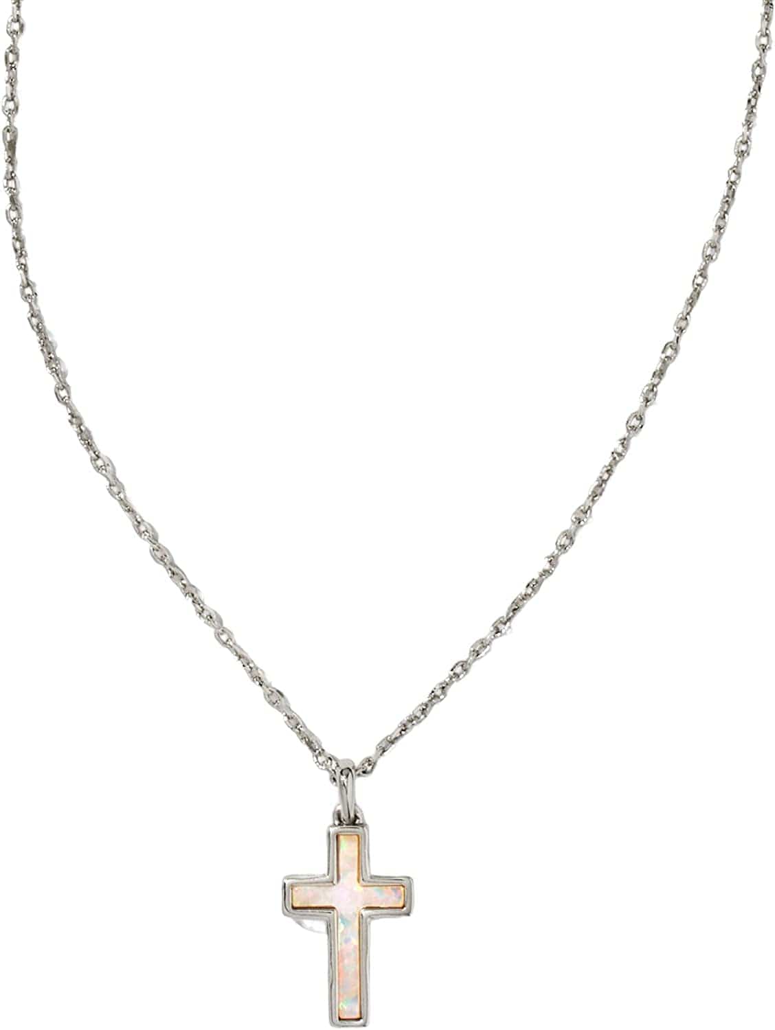 Cross Pendant Necklace for Women, Fashion Jewelry RHODIUM - WHITE OPAL