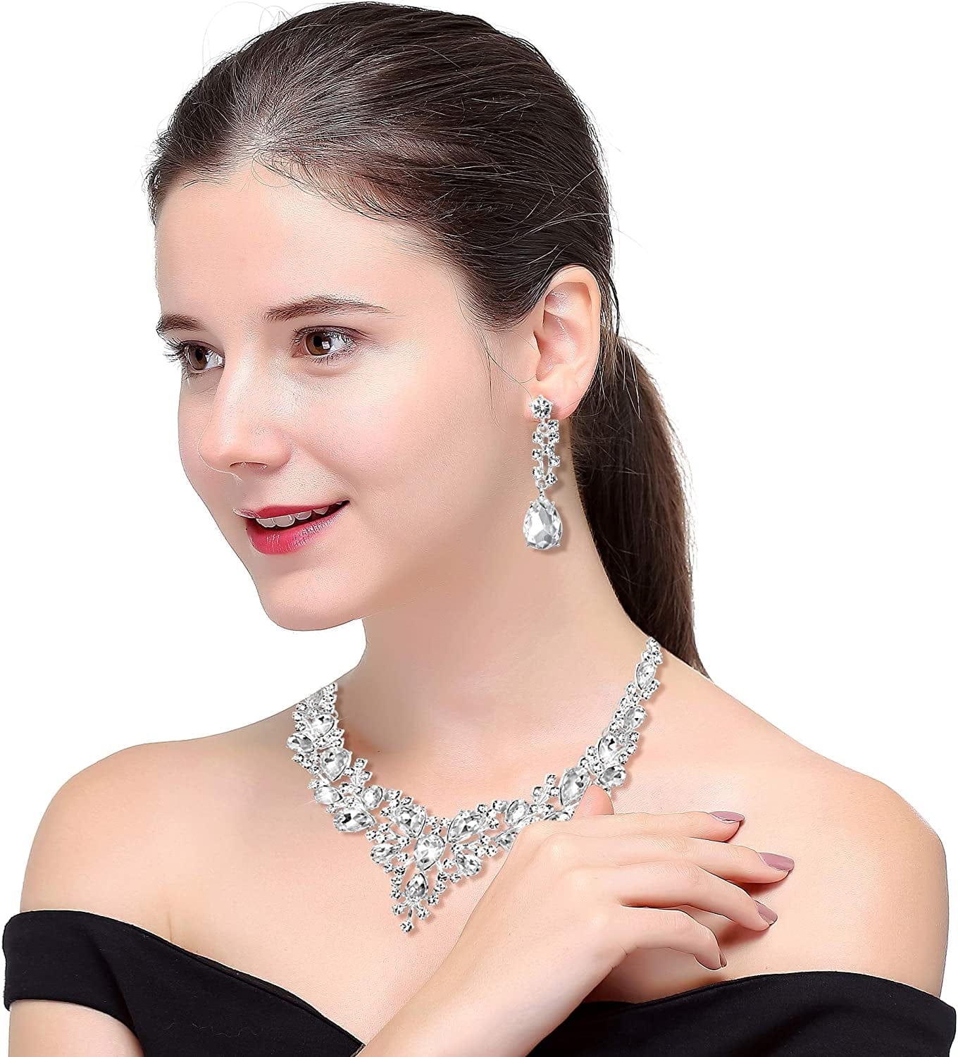 Crystal Bridal Jewelry Set for Women Rhinestone Necklace Earrings Bracelet Wedding Bridesmaid Gifts Fit with Wedding Dress Crystal Bridal Jewelry Set